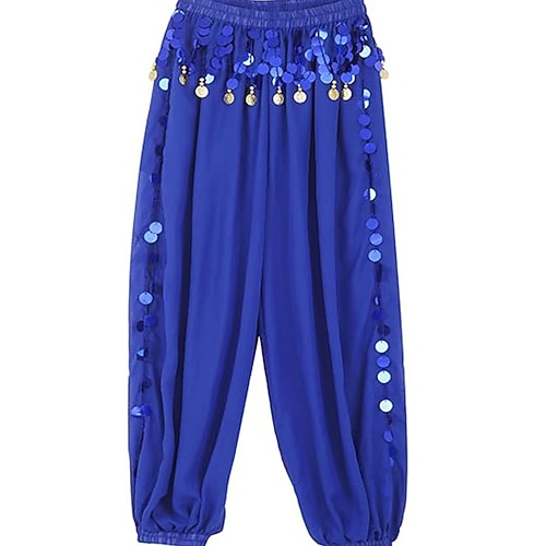 Bauchtanzkostüm für Damen, Münzlaternenhose, seitlich geschlitzte, glänzende Haremshose mit Pailletten, arabische Halloweenhose Image