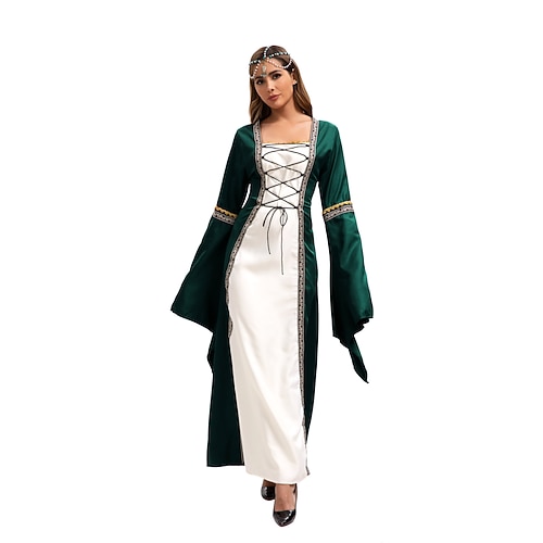 Retro Vintage Mittelalterlich Kleid Glockenärmel Puffärmel Wikinger Elfen Kostüm Damen Keltisch Fantasie Halloween Karneval Maskerade Alltagstauglich LARP Erwachsene Kleid Ganzjahres Image