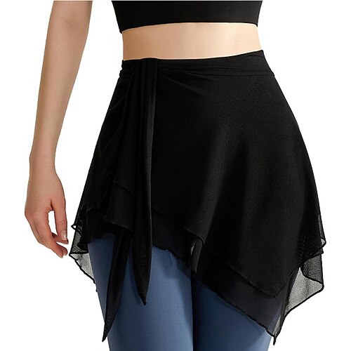 Damen Mesh Bodycon Tanzrock Asymmetrisches Kleid für Mädchen Einfarbig Yogarock Ballett Wickelrock Skating Schalrock Image