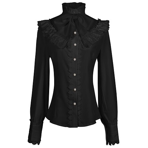 Retro Vintage Rokoko Mittelalterlich Bluse / Hemd Vampir Prinzessin Spitze Schleife Einfarbig Kostüm Damen Seeräuber königlich Steampunk Maskerade Alltagstauglich Erwachsene Bluse Image