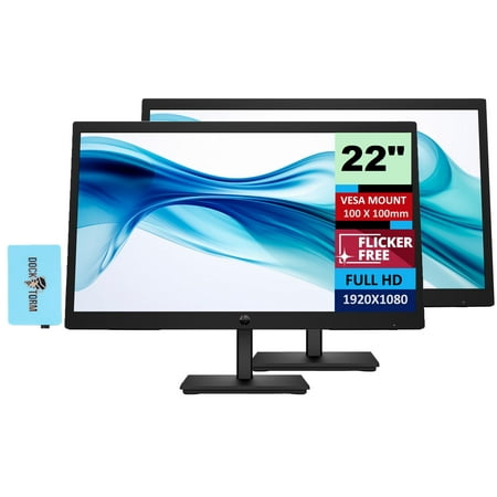 HP 22 Series 3 Pro 322pv FHD VA Monitor with 5 ms Response Time Anti-Glare Flicker Free VESA Mount (100x100mm) HDMI VGA & Dockztorm USB Port Expander Black (9U5A2AA#ABA) 2-Pack