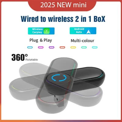 NEW 360° Rotatable Wireless CarPlay Android Auto Wireless Adapter Smart Mini Box WiFi Fast Connect