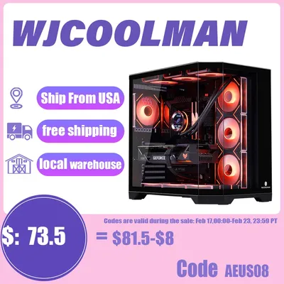 WJCOOLMAN Dreamer Plus Black Panoramic Version 2Side Transparent Glass Gaming Computer Case Support 7 Fan Positions 360 AIO Supp