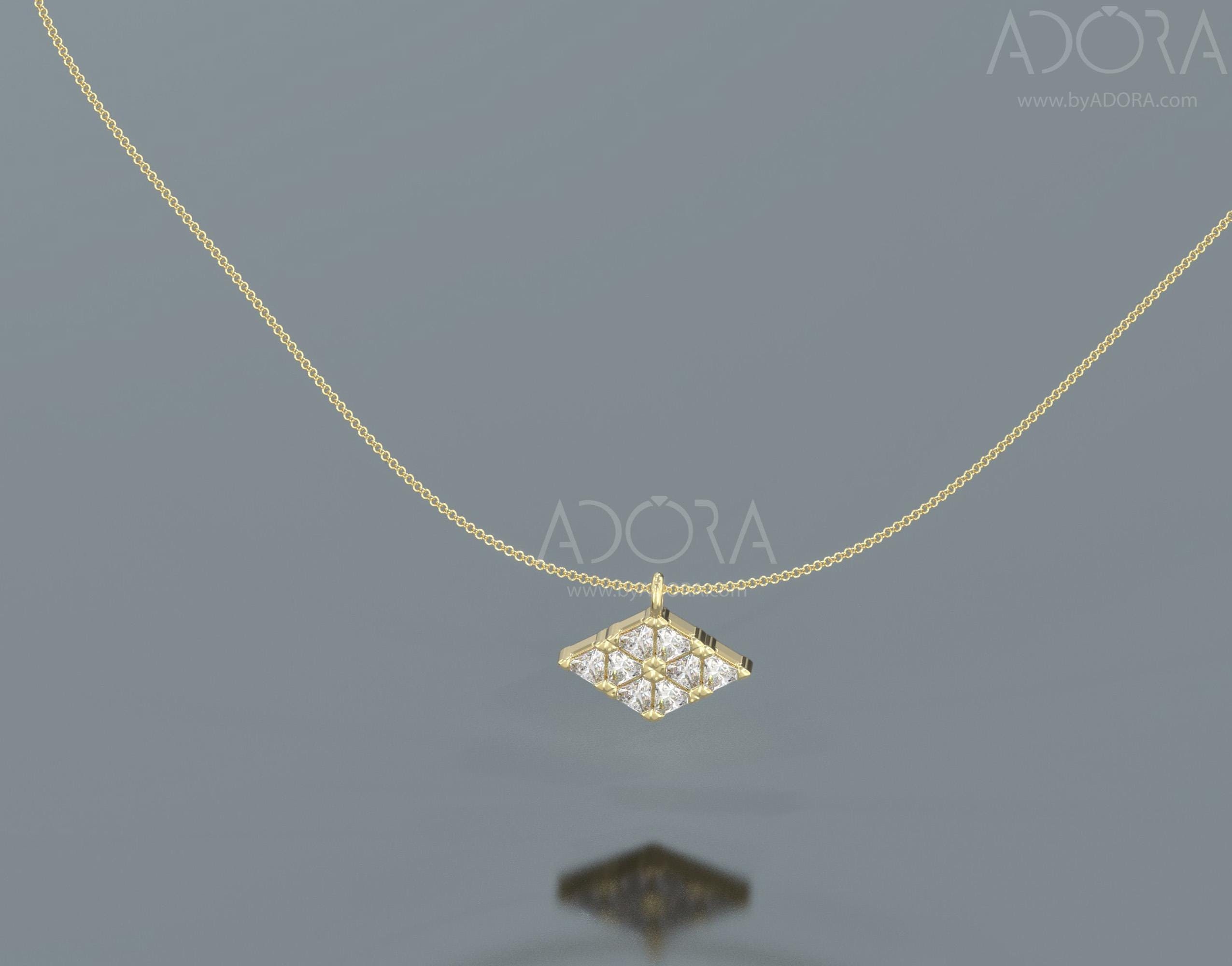 Handgemachte 14K Gold Rhombus Moissanit Halskette | Zarte dreieckige Moissanit-Raute Anhänger | Einzigartige Rhombus Form Moissanite Halskette