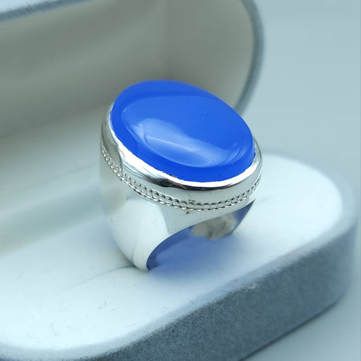 Aqeeq Ring Blau Aqeeq Blau Achat Ringe Silber Dunkelblau Aqeeq Ringe Achat Ringe Akik Ring Islamische Ringe Shia Ringe Sterling Silber