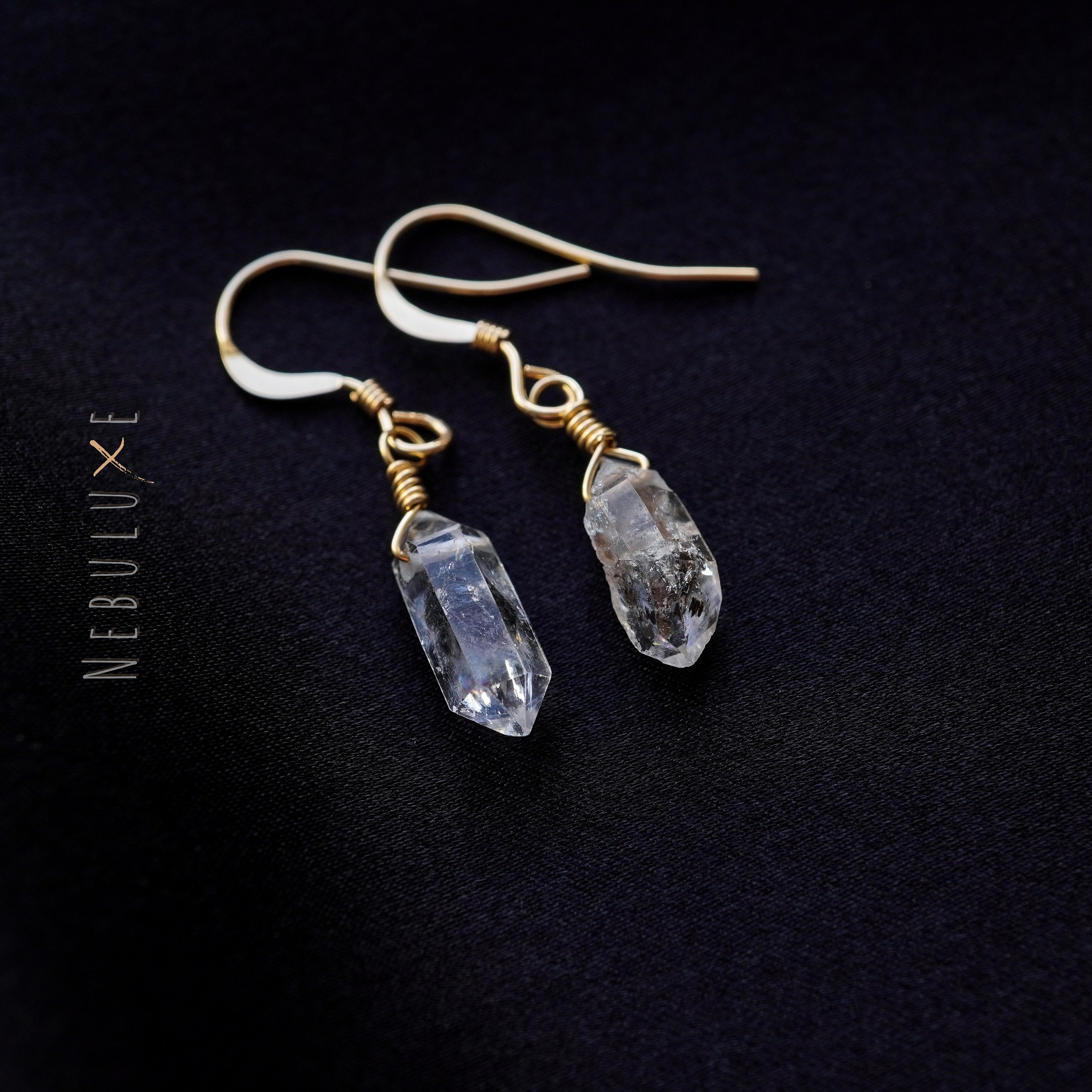 Boucles d'oreilles diamant Herkimer * Pierre de naissance d'avril * Boucles d'oreilles en cristal brut * Bijoux diamant Herkimer * Bijoux 60e annivers