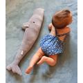 Großer Pottwal, handgemachter grauer Pottwal, weiches Kuscheltier, Ozeanplüsch, Babyzimmerdekoration, neugeborener Doudou