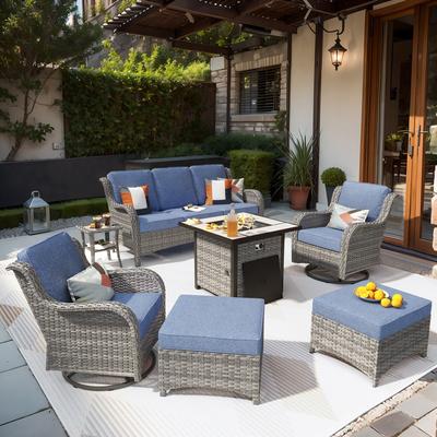 OVIOS 7-piece Patio Swivel Chair Set with 30" Fire Pit