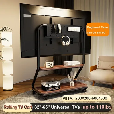 Mobiler rollender TV-Ständer für 32-65-Zoll-Fernseher, Wagen, TV-Regal, stummgeschaltete Räder bis zu 110 Pfund, max. VESA 600 x 500 mm, Bodenständer, TV-Stützregal