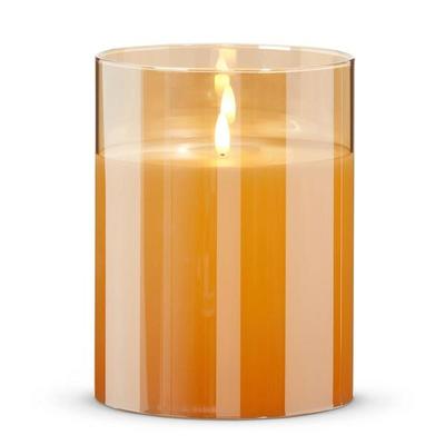 RAZ Imports 4432940 - 6" x 8" Ivory Wax Gold Glass LED Pillar Candle with Timer