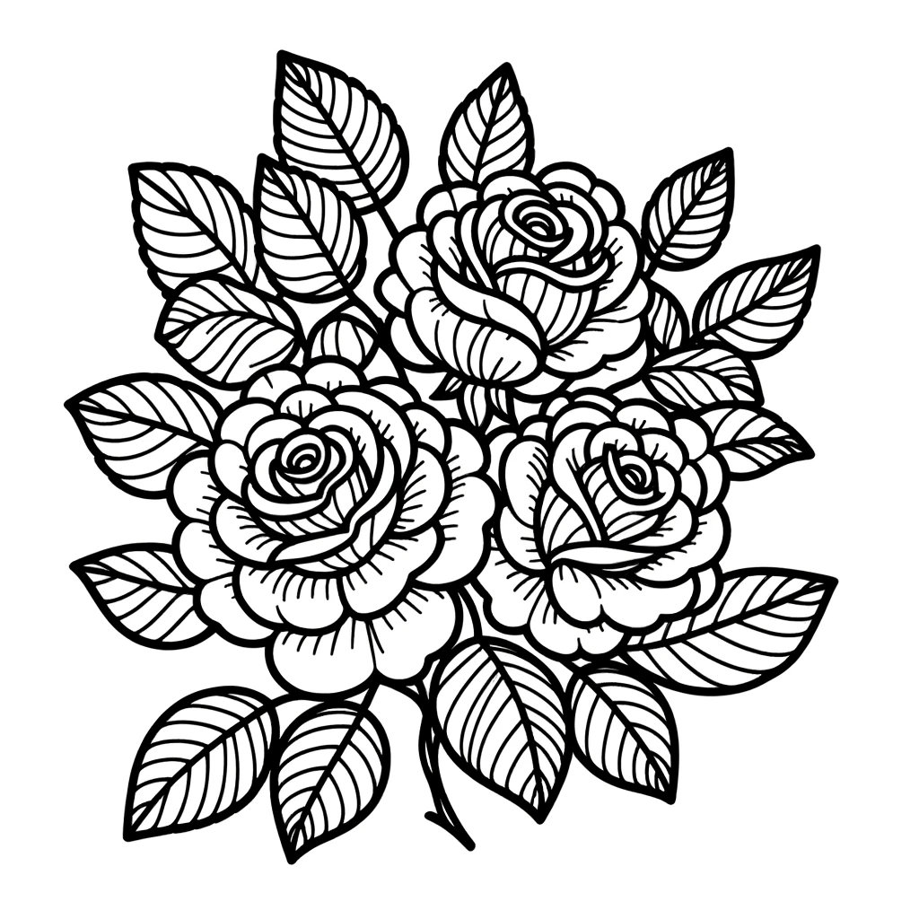 5 pagine da colorare di rose, colorazione di San Valentino, pagina da colorare di fiori, colorazione rilassante, colorazione di rose,