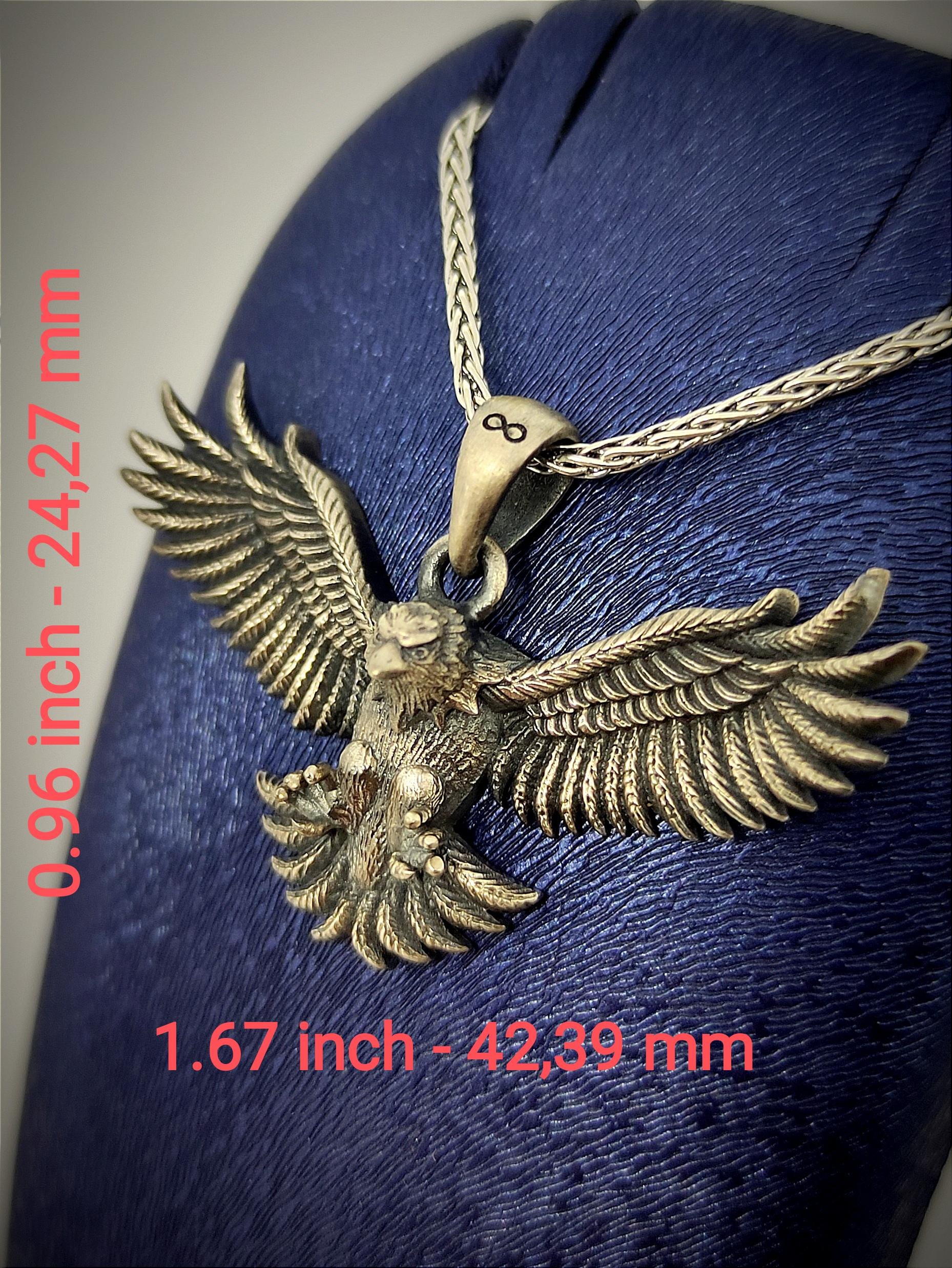 Ciondolo fatto a mano con aquila americana in argento, collana alata in argento sterling 925, ciondolo della libertà