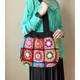 Borsa tote nera con fiori africani lavorati all'uncinetto, borsa a tracolla con motivo floreale, borsa Boho chic per tutti i giorni in stile vintage,