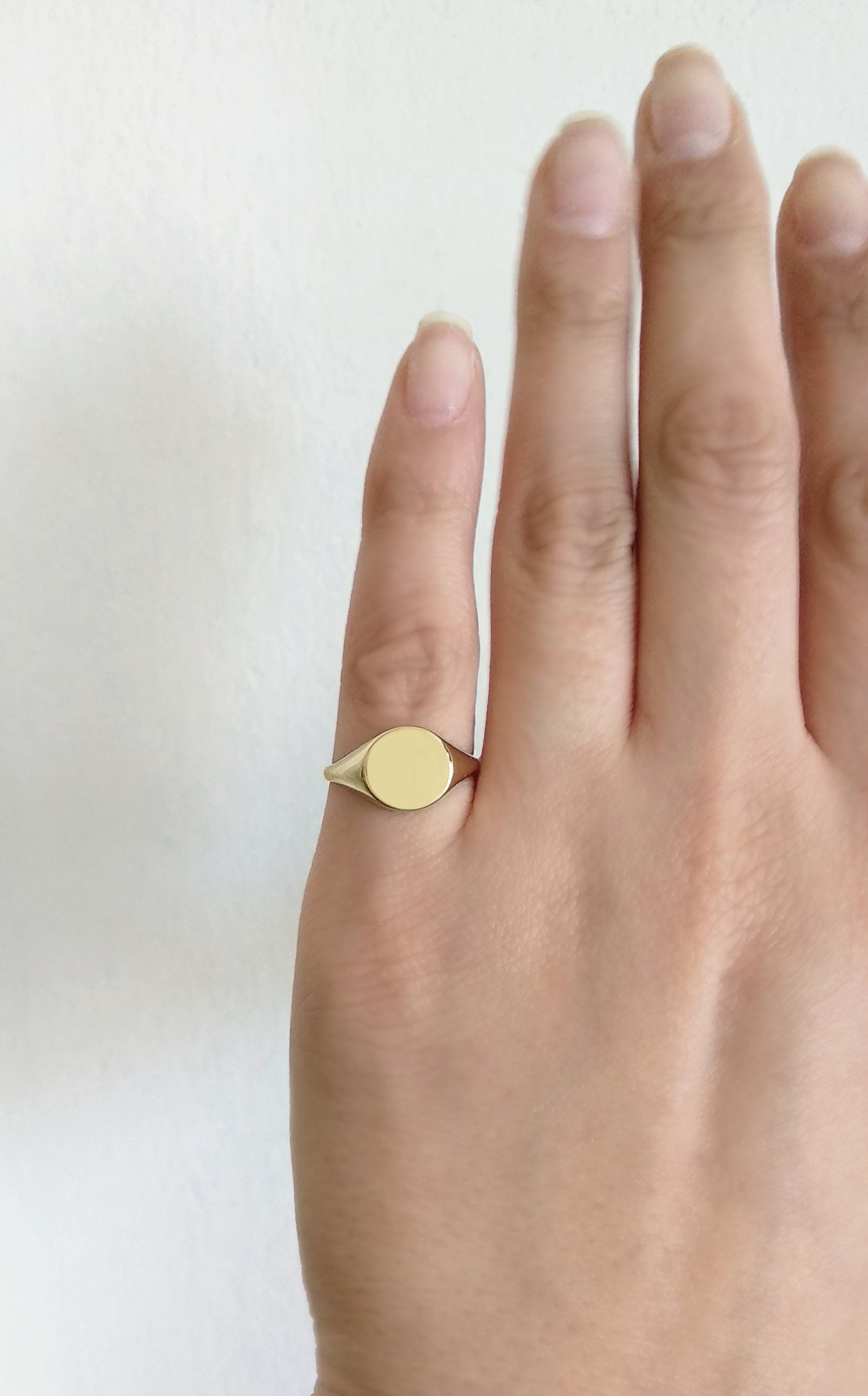 Anello con sigillo rotondo 18K 14K, anello con sigillo in oro massiccio, anello mignolo in oro, anello chevalier in oro 9K, anello con sigillo persona