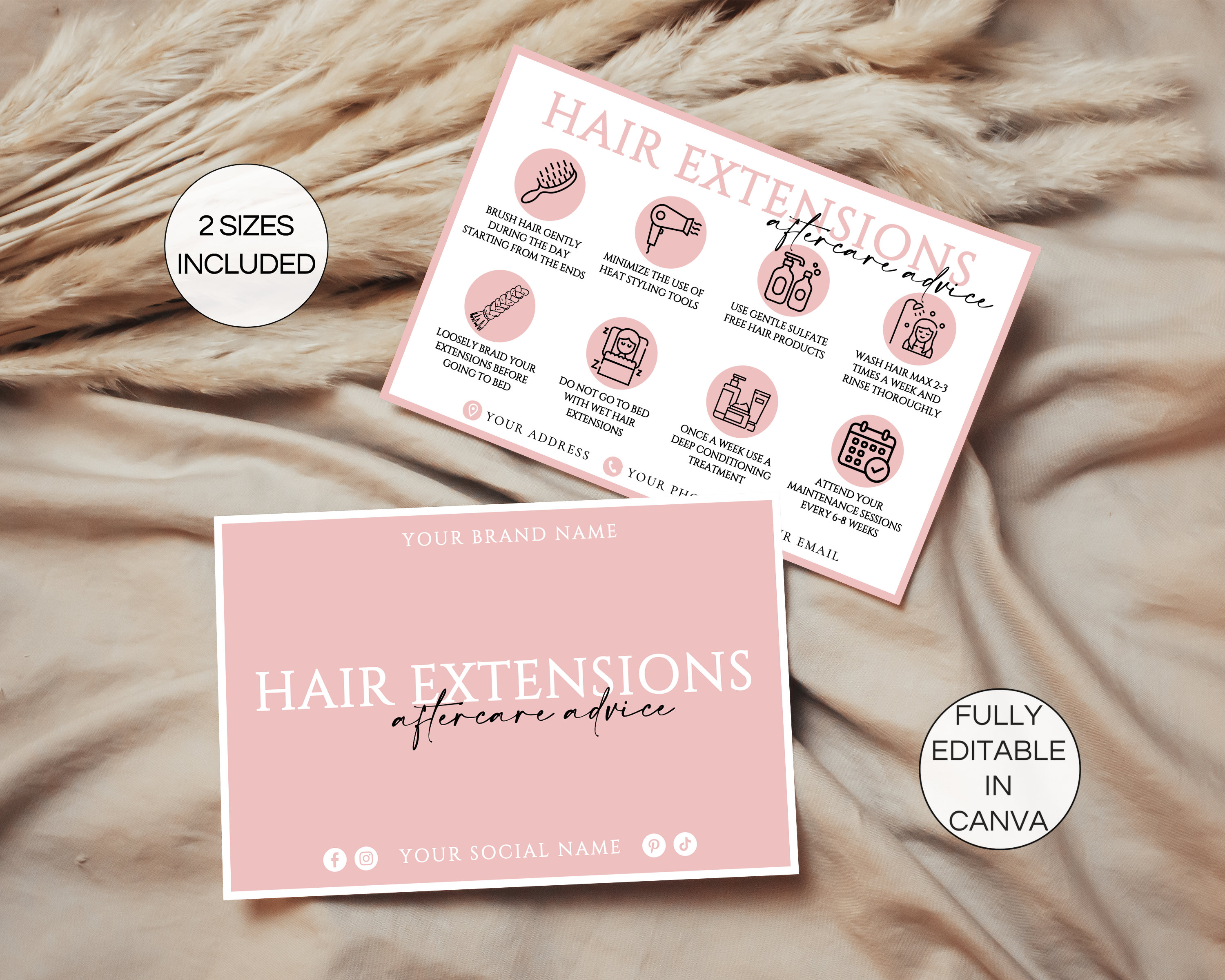 Scheda modificabile per la cura delle extension per capelli, scheda stampabile per la cura delle extension per capelli, istruzioni per la cura del par