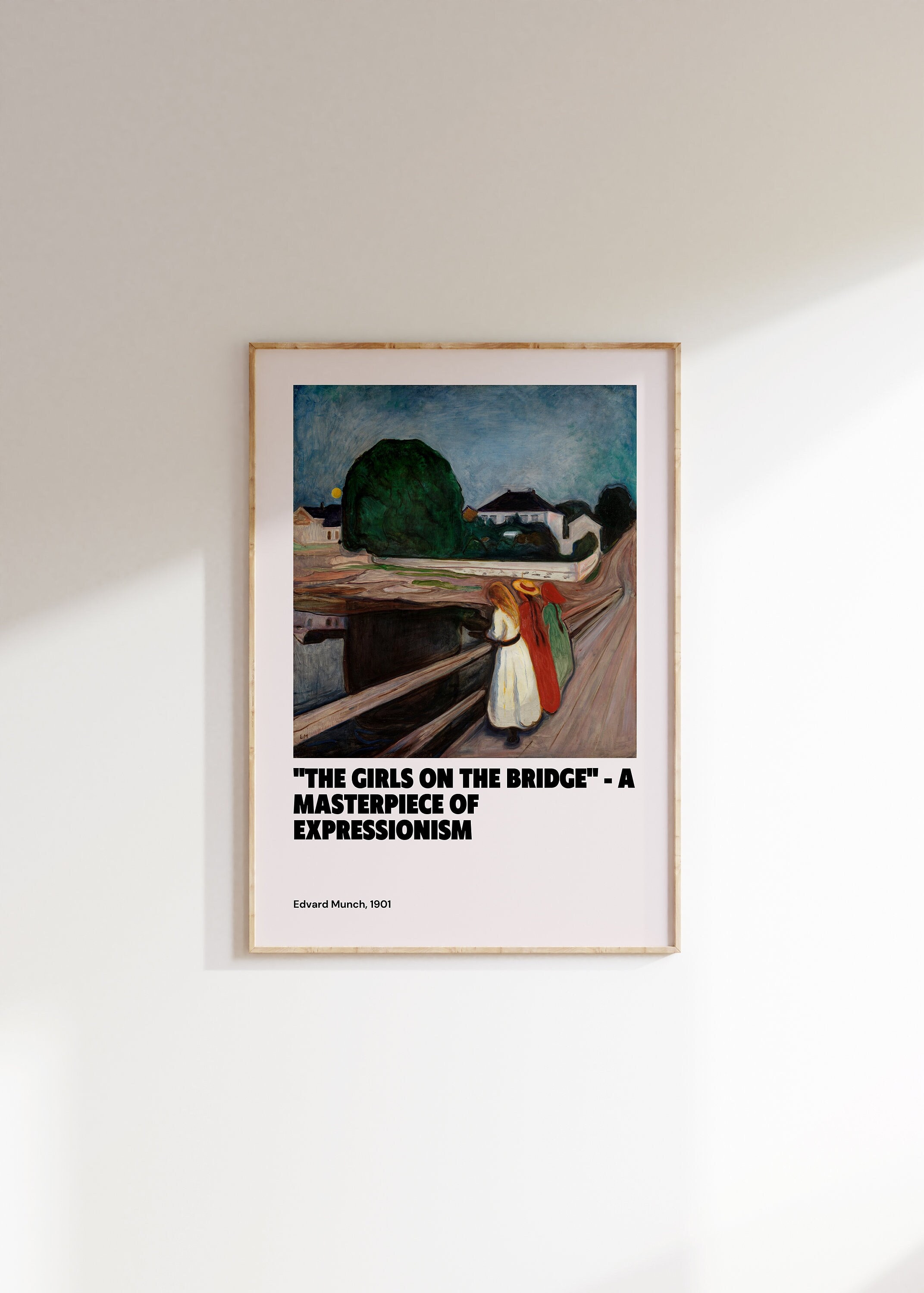 Edvard Munch Le ragazze sul ponte Poster, Stampa di Edvard Munch, Poster della mostra, Decorazione d'arte da parete vintage di metà secolo, Scandinavo