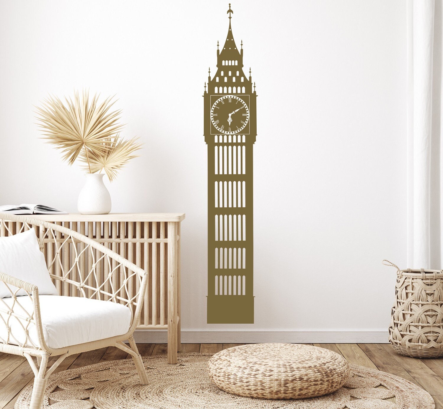 Adesivo da parete in vinile Big Ben: decorazione della torre dell'orologio di Londra, monumenti di viaggio, arte MW37