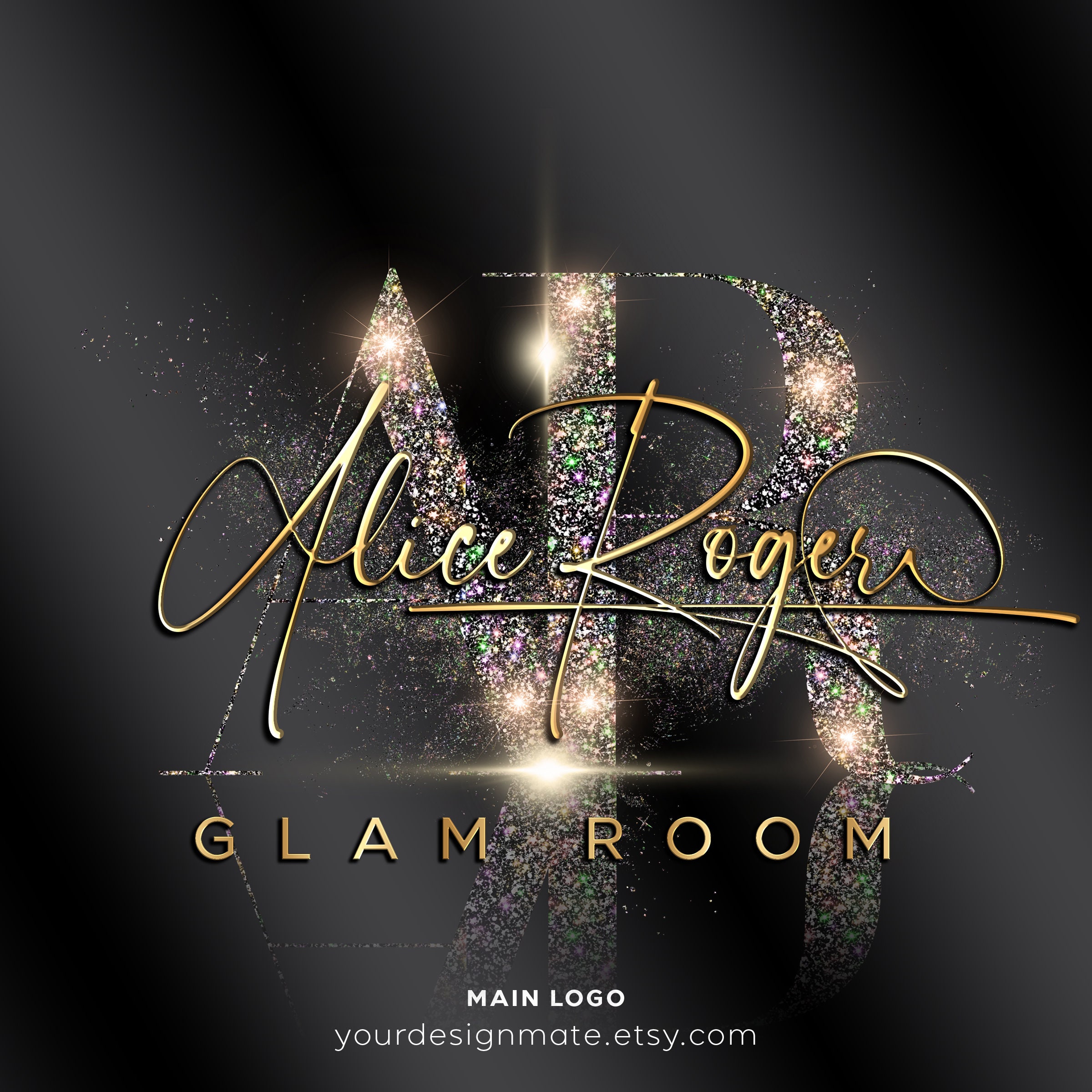 Logo di bellezza, logo glitterato, logo glamour, logo lussuoso, logo glitterato scintillante, logo preimpostato, logo dorato, logo per cosmetici, logo