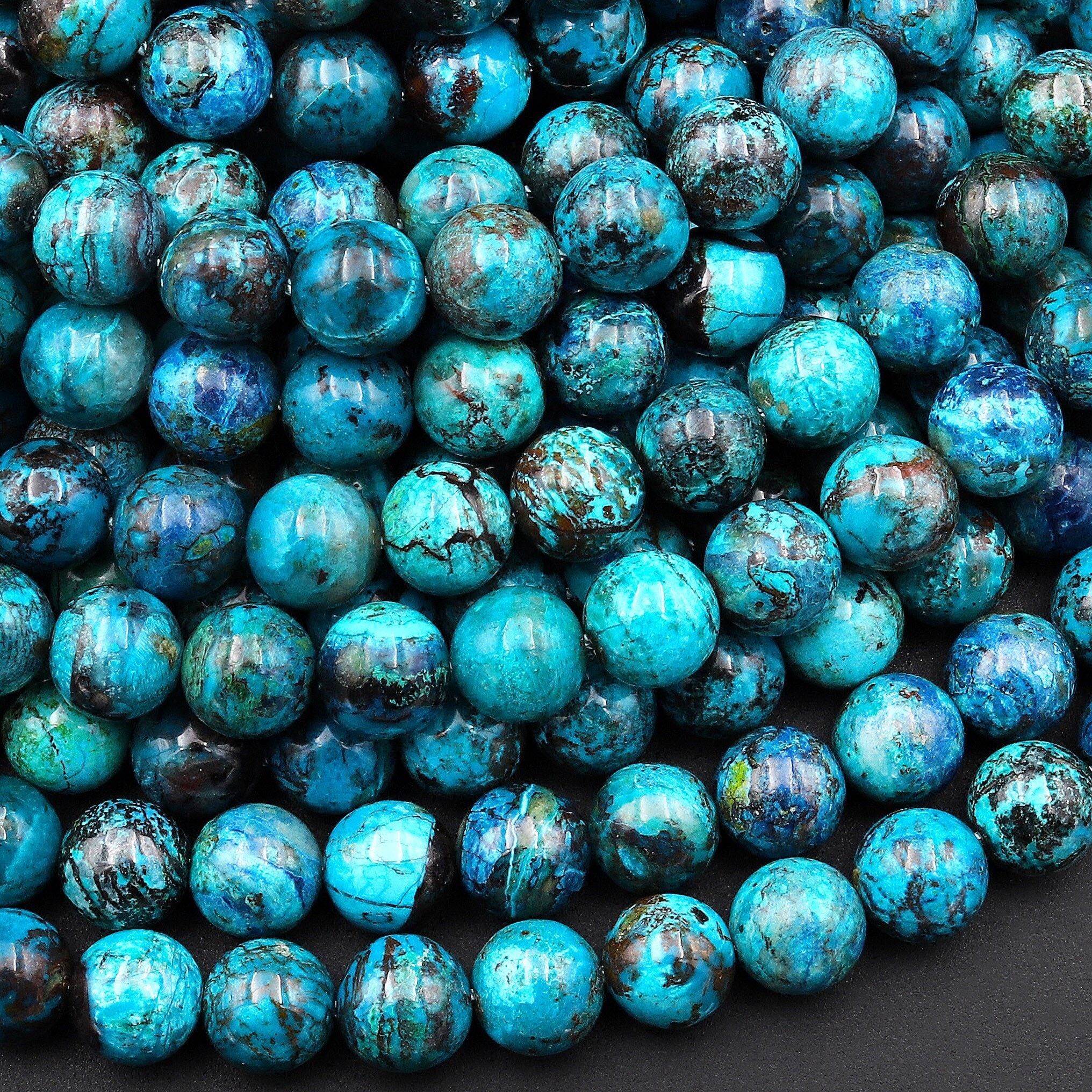 AAA+ Rare Shattuckite naturale genuina da 6 mm, 8 mm, 10 mm e 12 mm, perle rotonde, azzurrite, crisocolla, malachite, pietra preziosa del Congo, filo