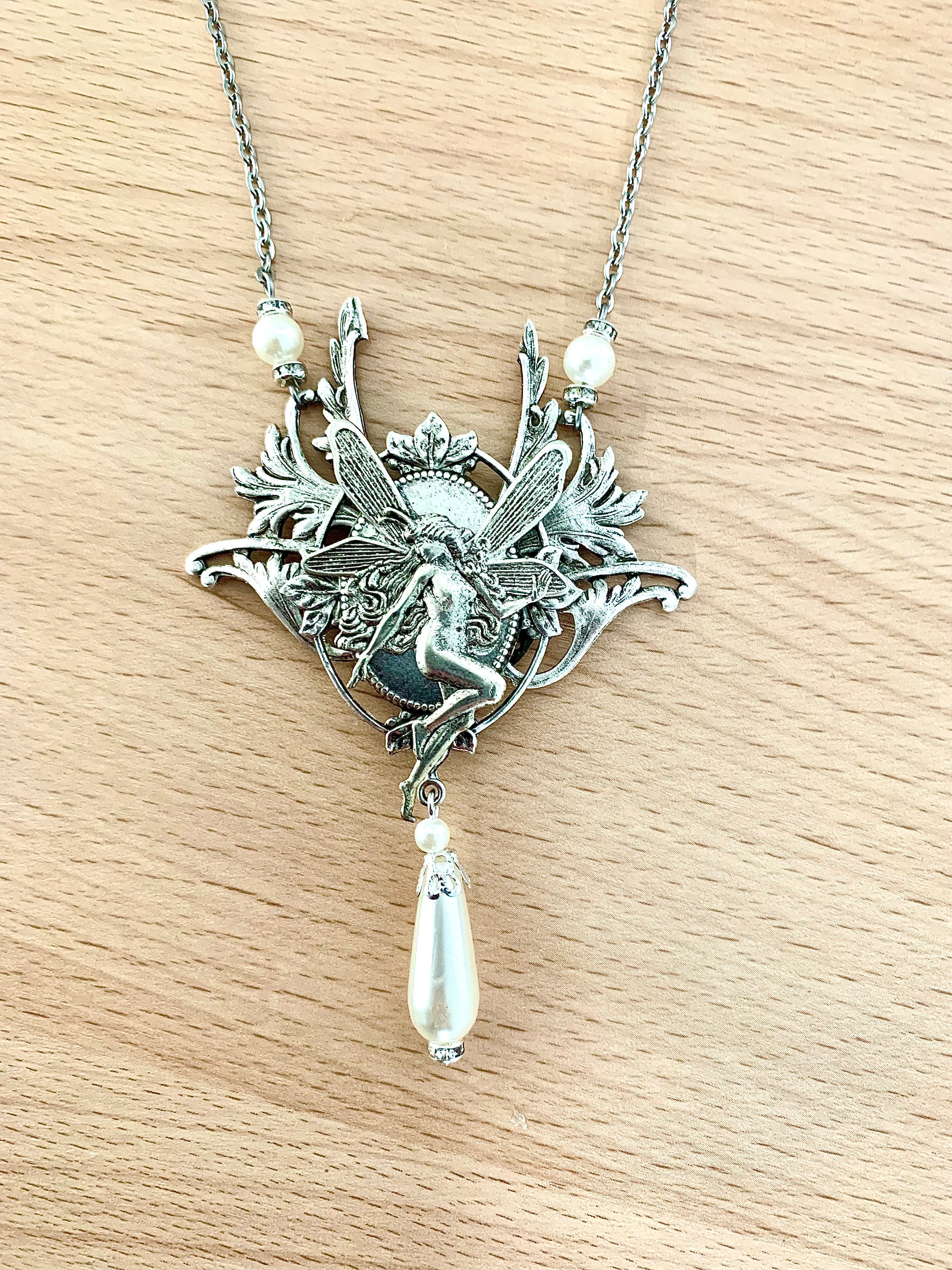 Collana in argento Art Nouveau, collana con elfo Art Nouveau, collana con fata