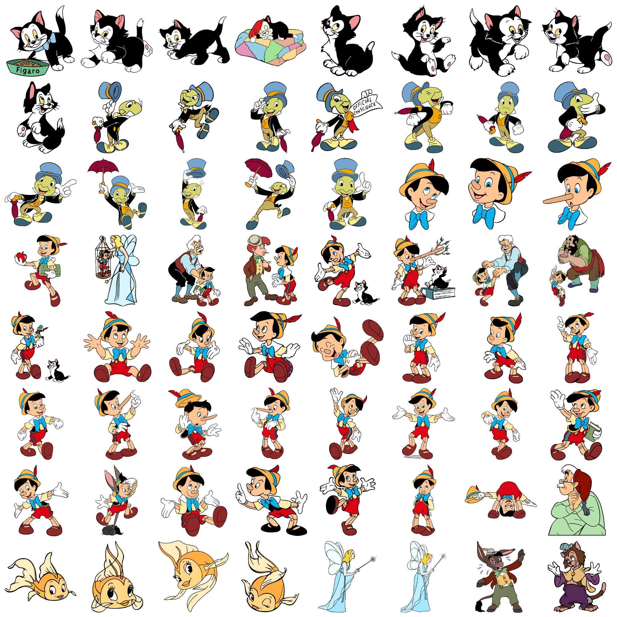 Pinocchio Clipart Mega Bundle - 250 file SVG, PNG, DXF per Cricut/Silhouette, file di taglio digitale Pinocchio, pacchetto di download istantaneo
