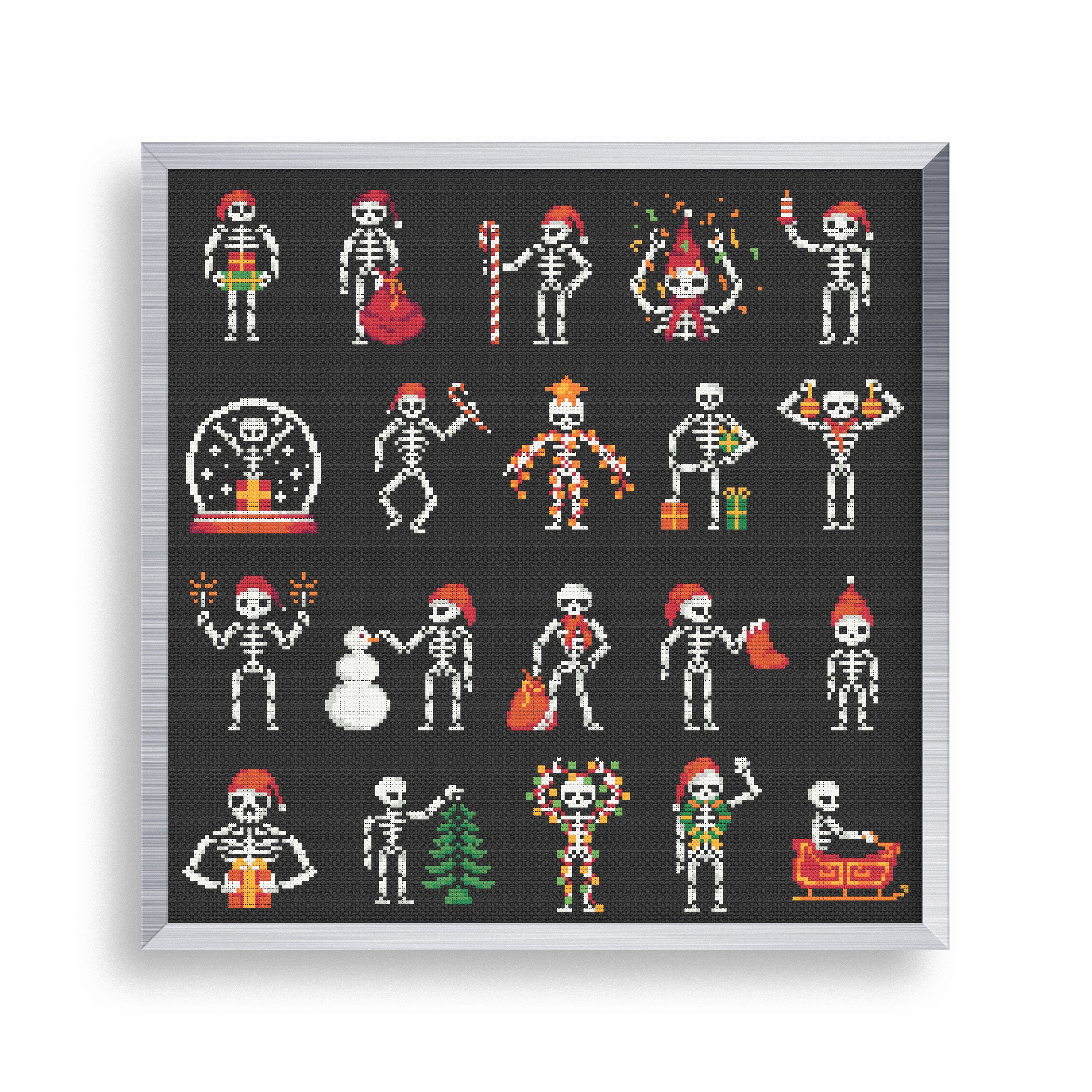 20 Funny Tiny Cross Stitch Skeleton Set, Mini Cross Stitch Christmas Mega Bundle, Small Easy Skull Stitch Pattern, Goth Cross Stitch