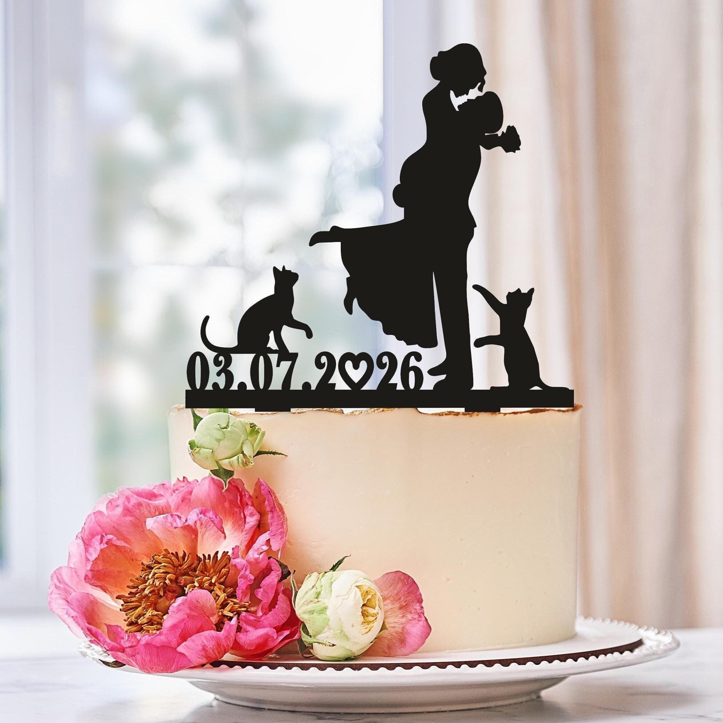 Topper per torta a forma di gatto, Topper per torta a forma di gatto, Topper per torta nuziale a forma di gatto, Topper per torta nuziale, Topper per