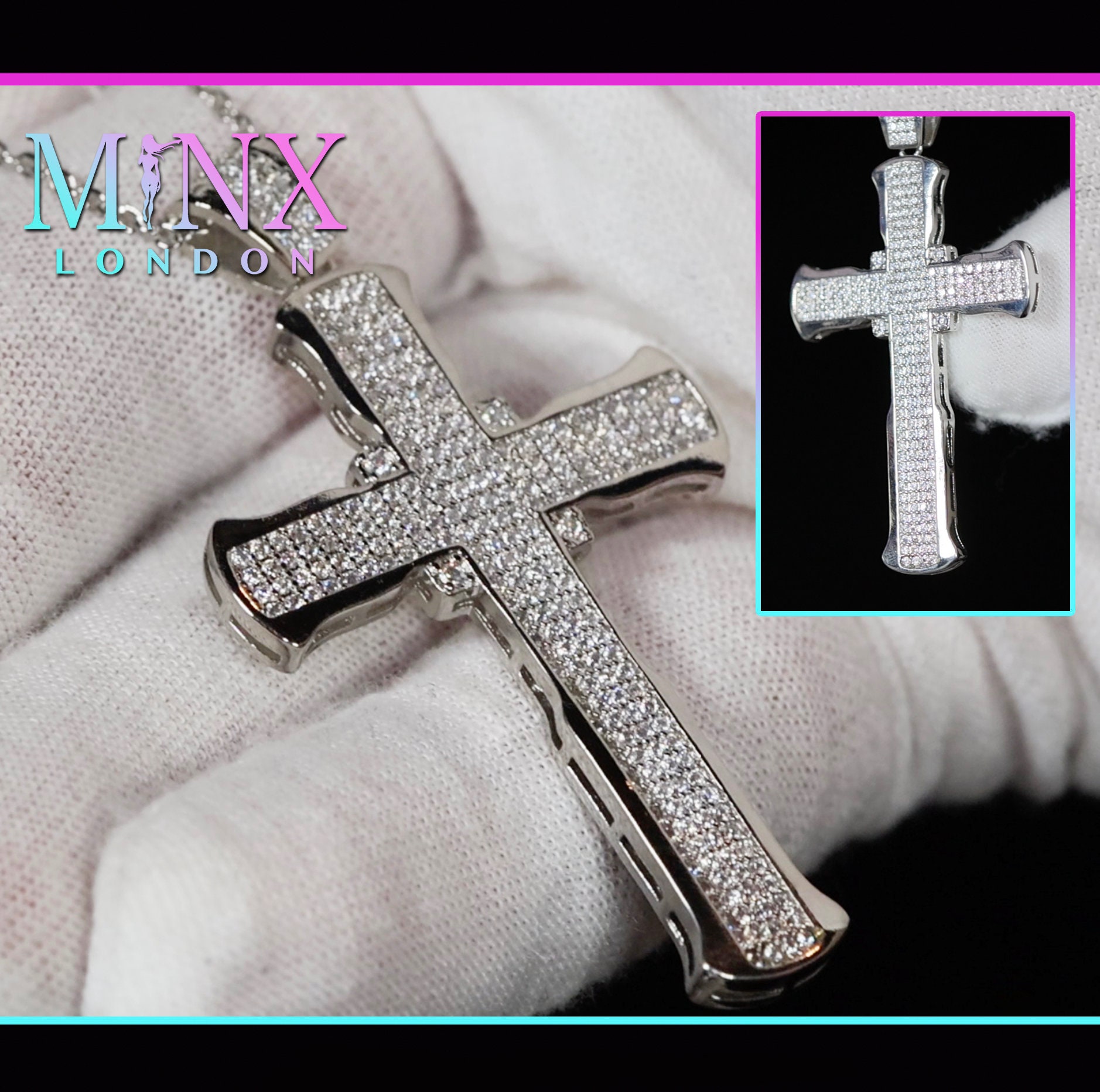 Ciondolo a croce con pavé di diamanti / Collana con croce / Collana con croce per uomo / Collana con croce per donna / Ciondolo a croce / Ciondolo a c