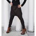 Pantaloni harem larghi casual marroni con cavallo basso, pantaloni harem taglie forti, pantaloni harem stravaganti con cavallo basso, pantaloni harem