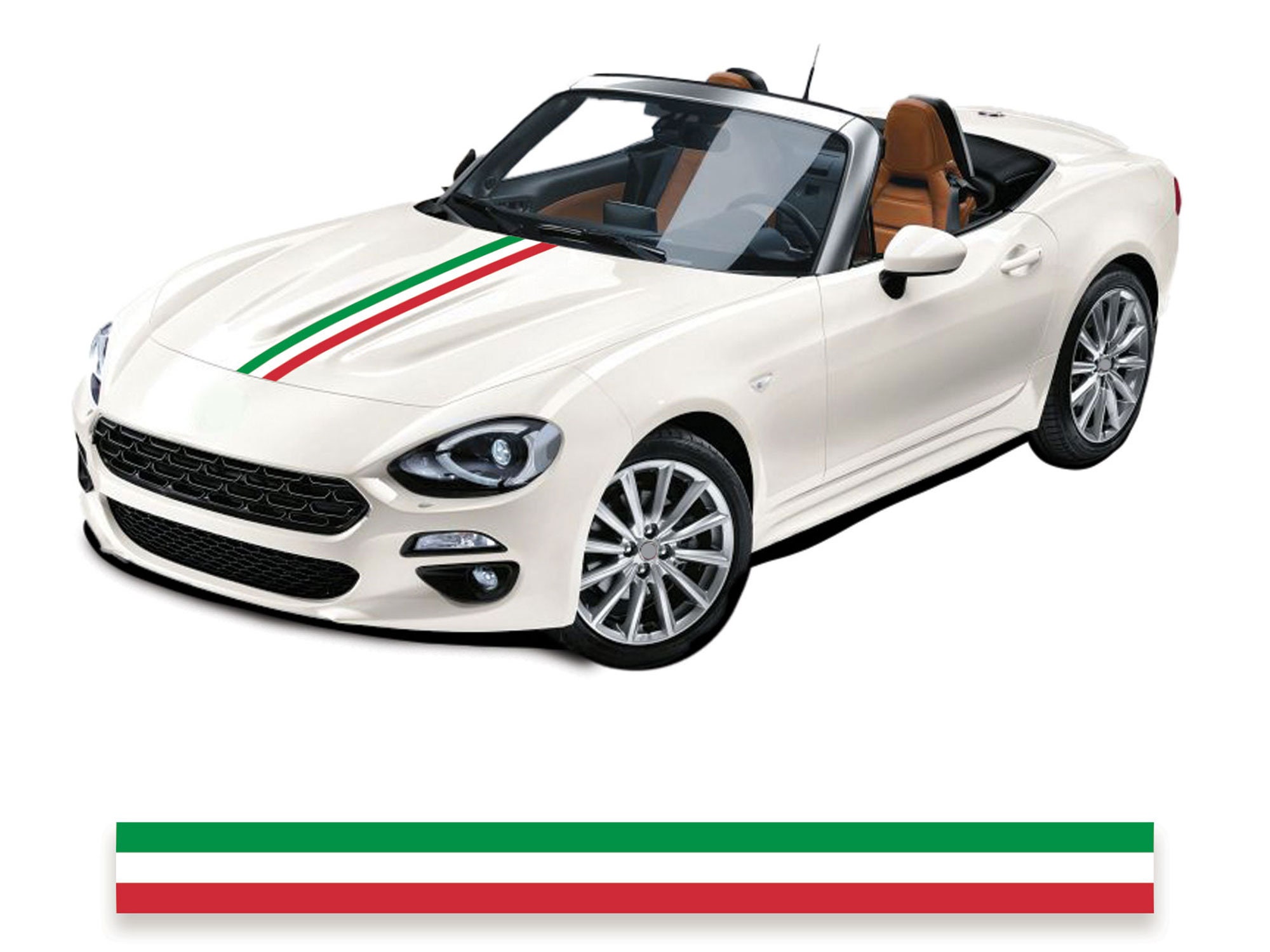 Strisce adesive per cofano con bandiera italiana, vestibilità esatta, in vinile con rilascio dell'aria, adatte per Fiat Abarth 124 Spider