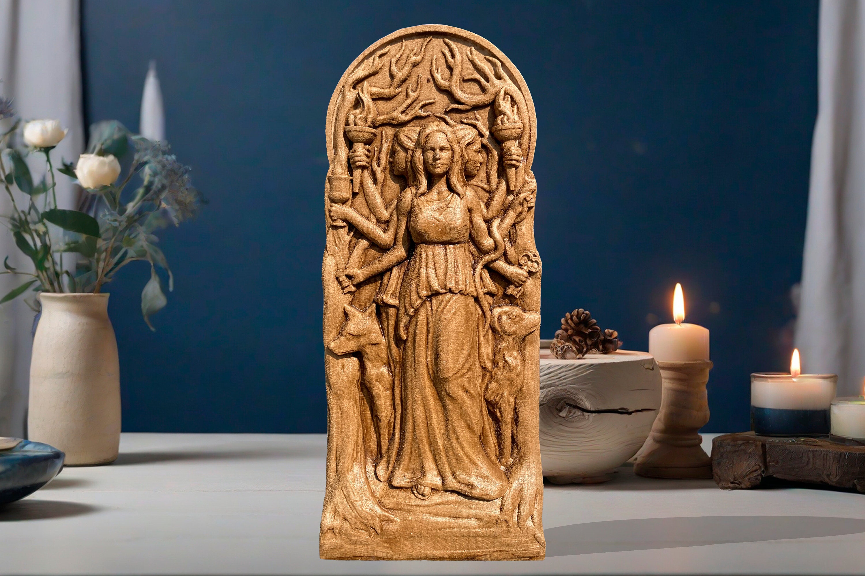 Statua di Ecate dea greca esagonale per statua dell'altare domestico pagano Chiave di Ecate Statua di Ecate antica dea greca Hecate Altare Statua Wicc