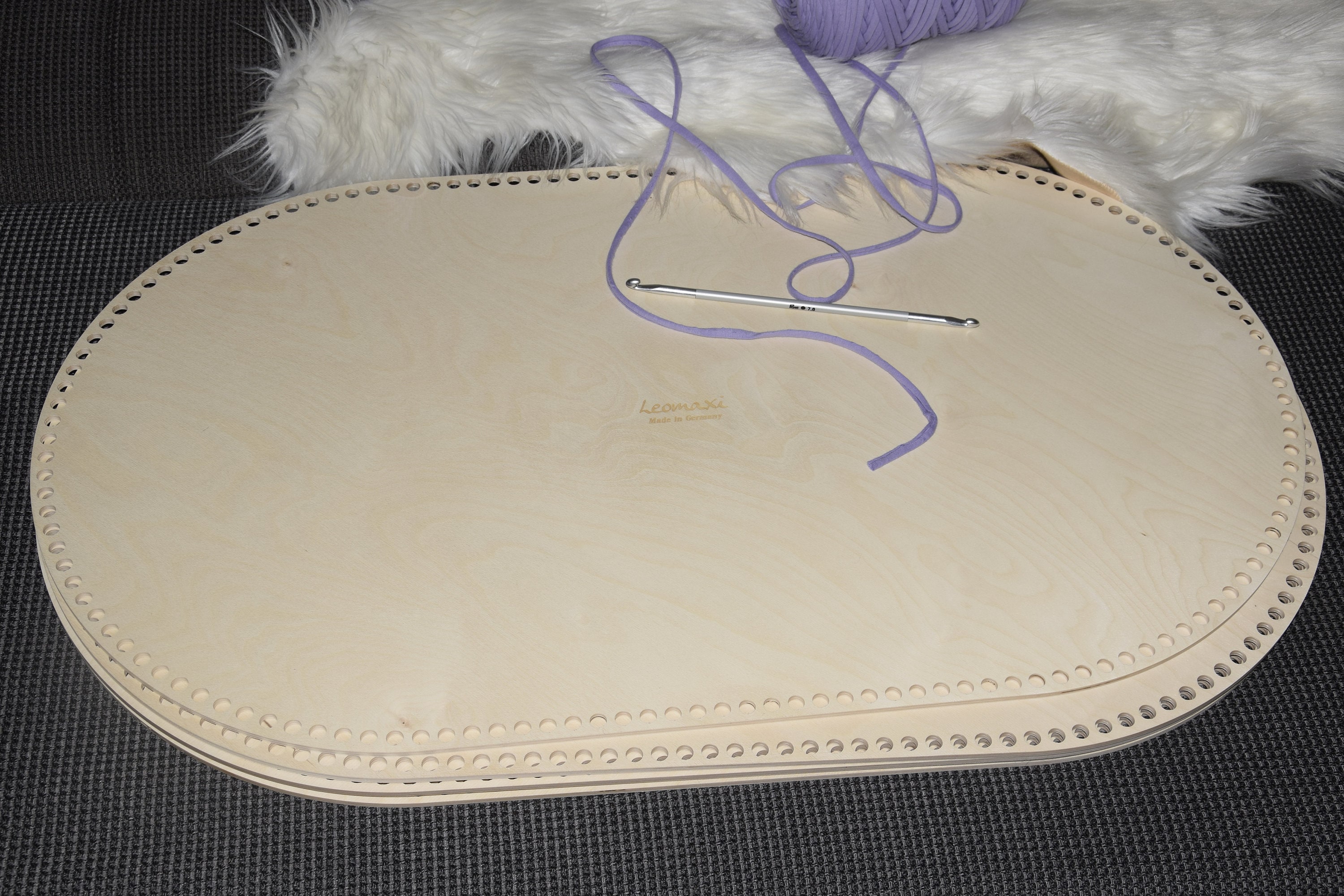 Base in legno XXL per cestini all'uncinetto, 84,7 x 48,6 cm, foro 10 mm, tavola di legno, uncinetto, base, cestino portaoggetti, cestino, cestino per