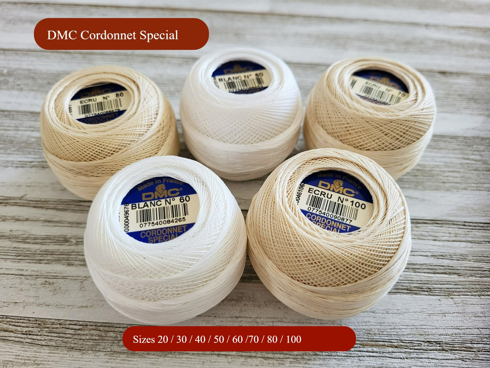 DMC Cordonnet Special Art. 151 - Misure disponibili 20, 30, 40, 50, 60, 70, 80, 100 - Disponibile in Bianco ed Ecru/ Pizzo di cotone all'uncinetto
