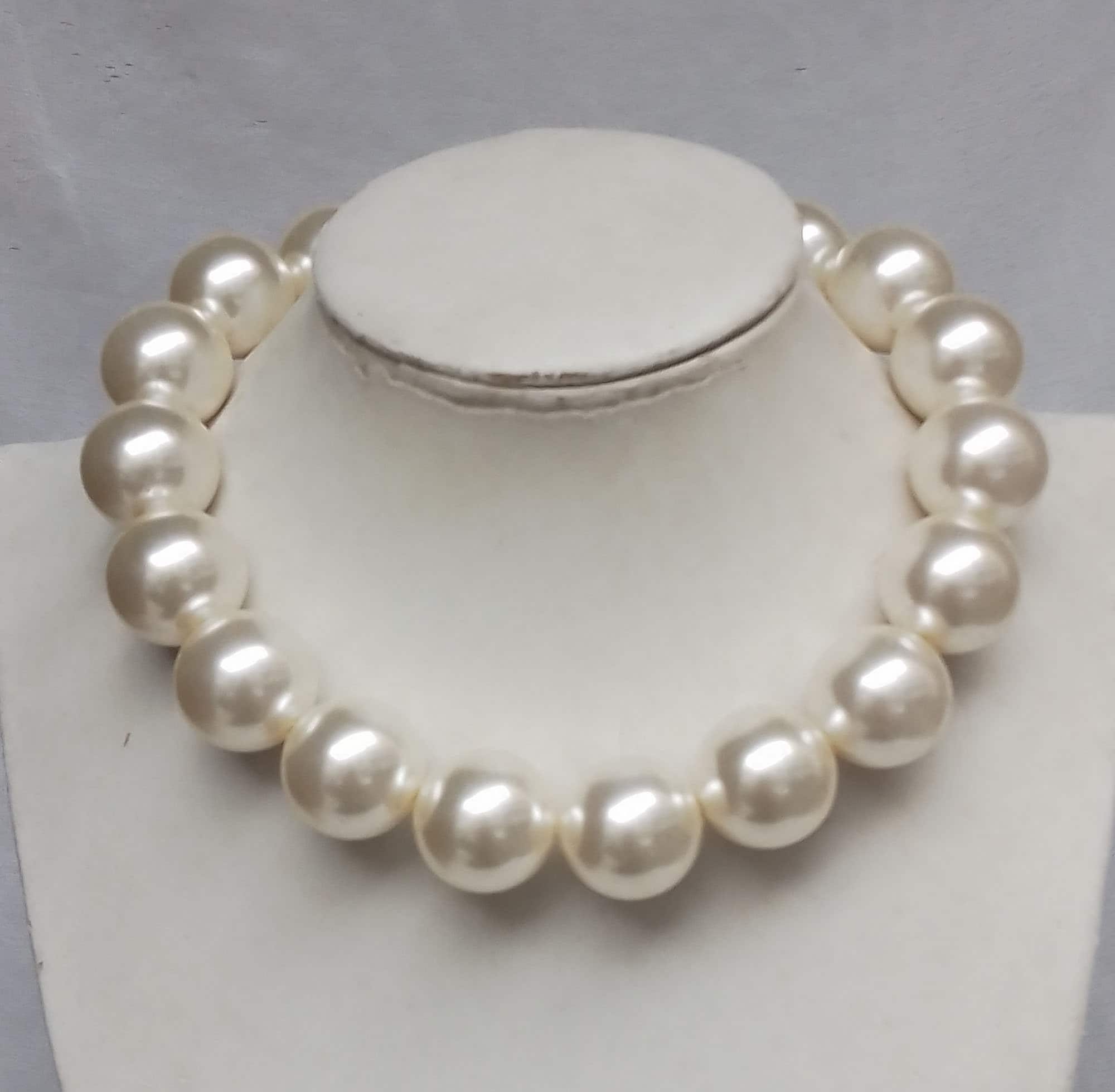 Collana di perle da 22 mm, collana di perle, collana da sposa, collana girocollo, collana di perle di plastica, collana di perle leggere, collana di p