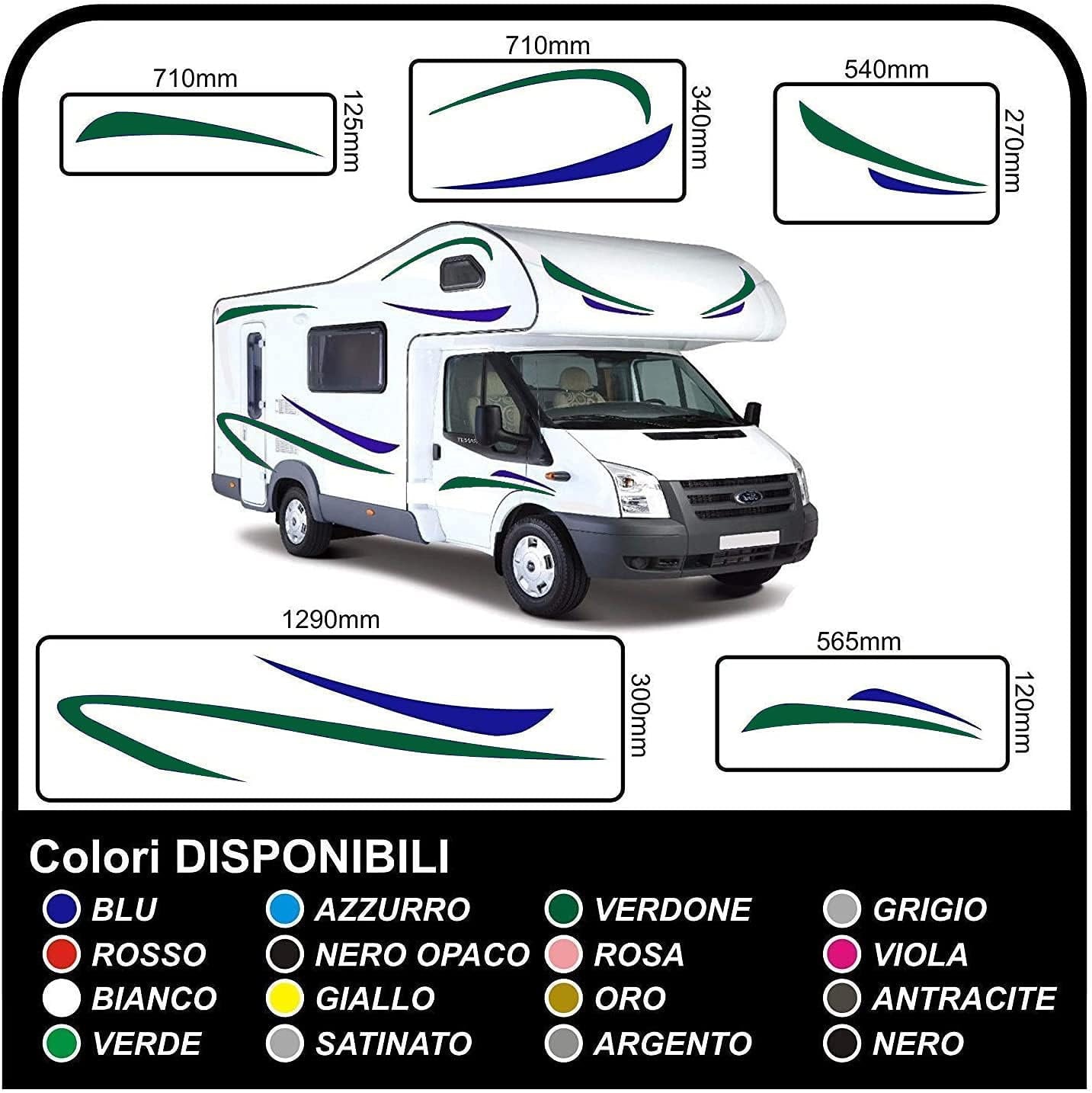 adesivi per CAMPER grafica in vinile adesivi decalcomanie Set Camper Van RV Caravan Motorhome roulotte kit completo - grafica 17 BICOLORE