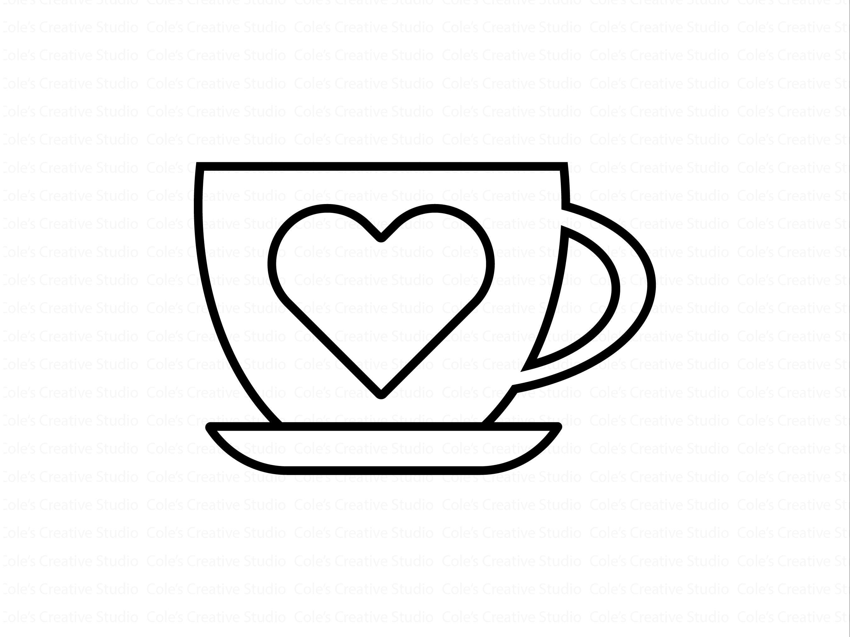 Tazza da caffè contorno con cuore Svg, tazza da caffè Svg, tazza da caffè Svg, tazza Svg, tazza da caffè Clipart, tazza da caffè Clipart, tazza da tè
