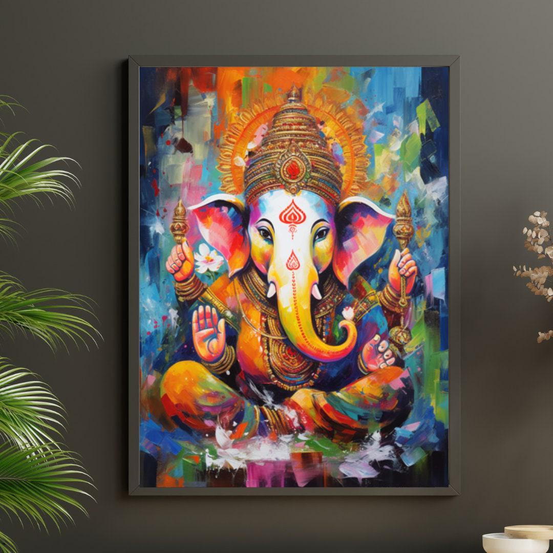 Lord Ganesha Wall Art, Dio indù Lord Ganesha Canvas Art, Dipinto di Ganesha, Arte indù, Induismo, Arte murale, Decorazione murale. DISPONIBILE DIMENSI