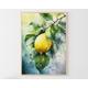 Dipinto di albero di limone, frutta, acquerello, stampa artistica di limone, poster di frutta da parete per cucina