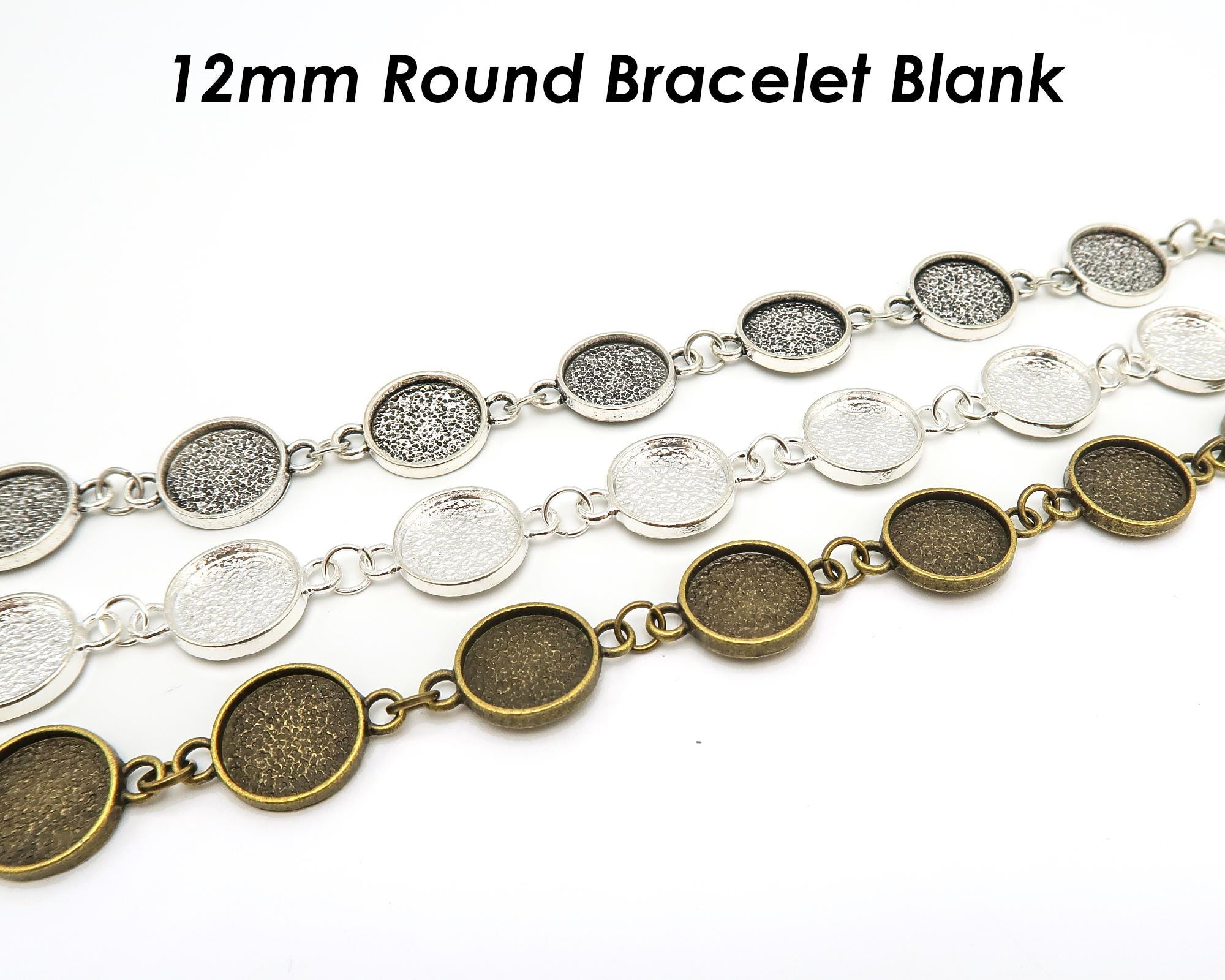 Basi per bracciali con castone per la creazione di gioielli, base per bracciale vuota, base rotonda da 12 mm per bracciale in resina cabochon, vassoio