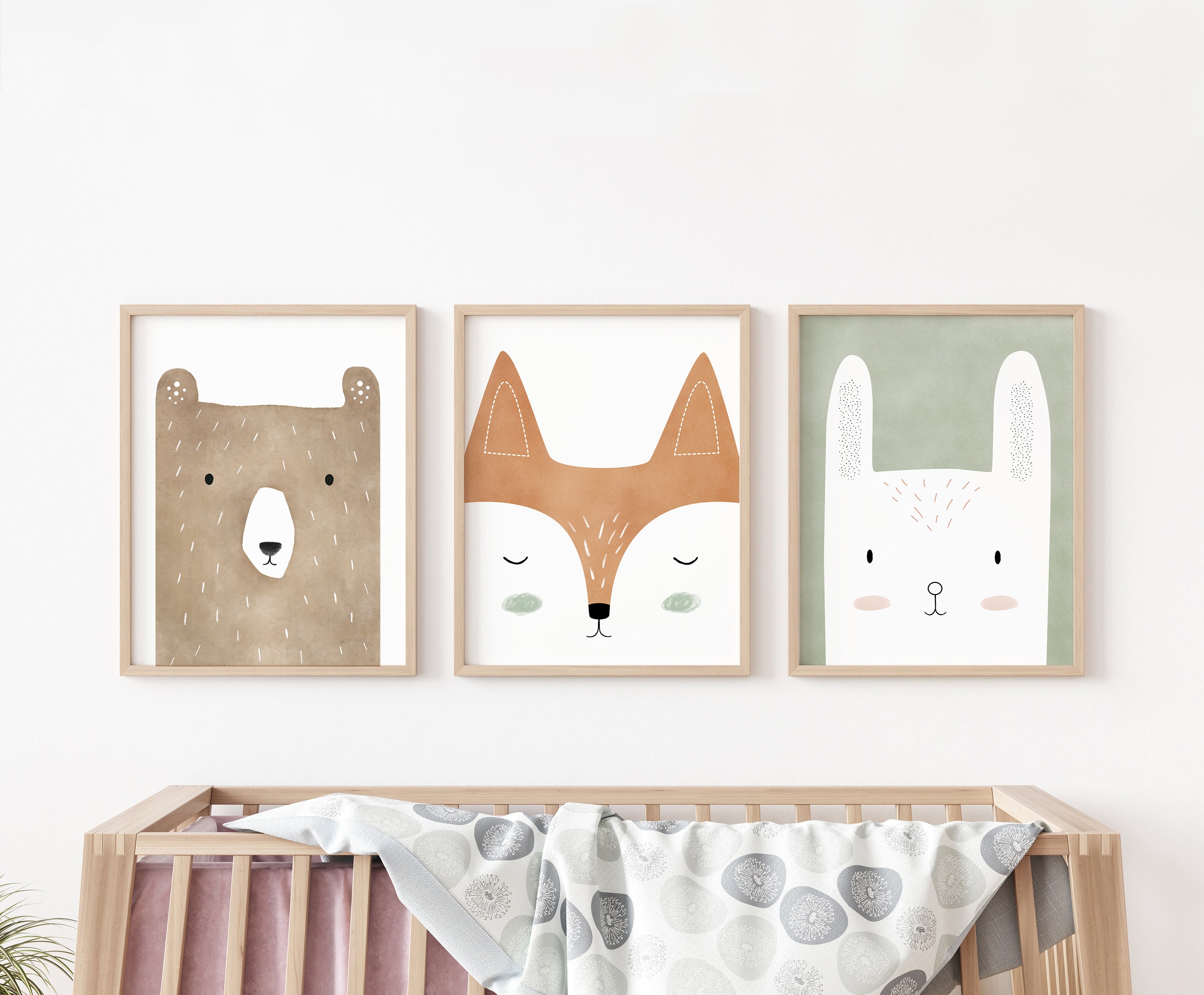 stampe d'arte del bosco, decorazioni per camerette dei bambini nel bosco, stampe di animali del bosco, arte del bosco per la cameretta dei bambini, ar