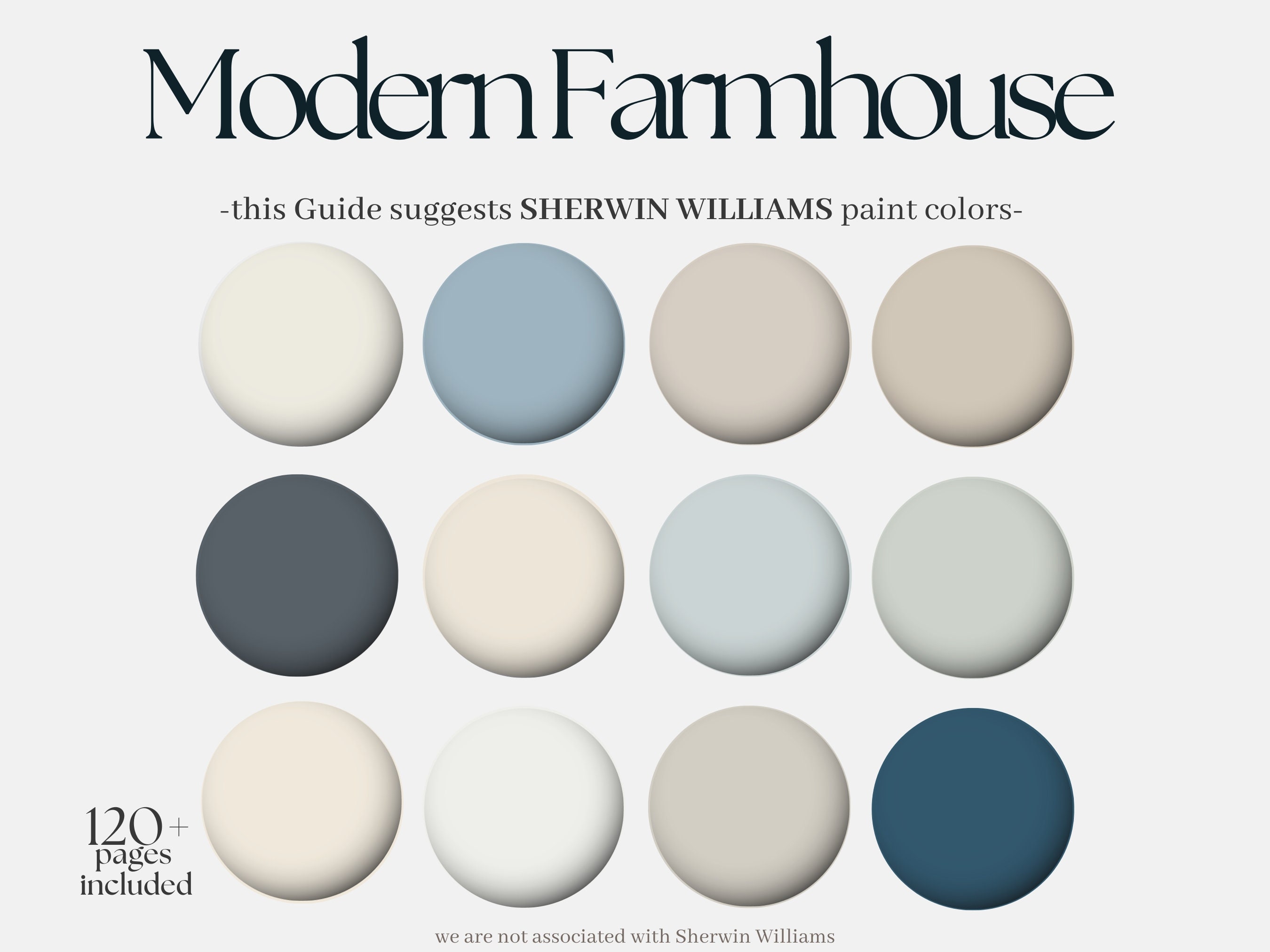 Sherwin-Williams Modern Farmhouse Colour Palette, 12 tonalità di vernice Sherwin Williams, design degli interni di cottage neutri di transizione di tu