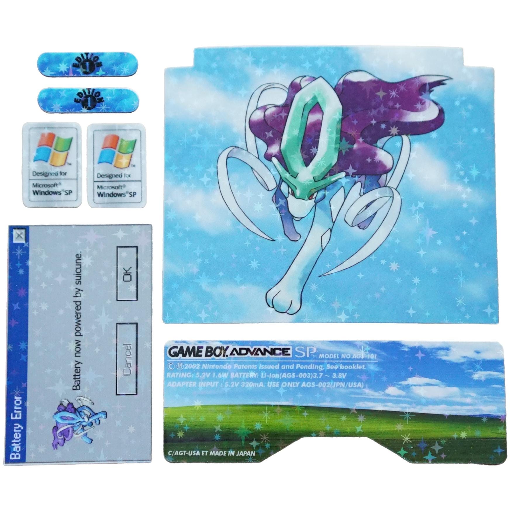 Set di adesivi olografici per inserti della scocca del GBA SP con pulsanti trasparenti e cordino