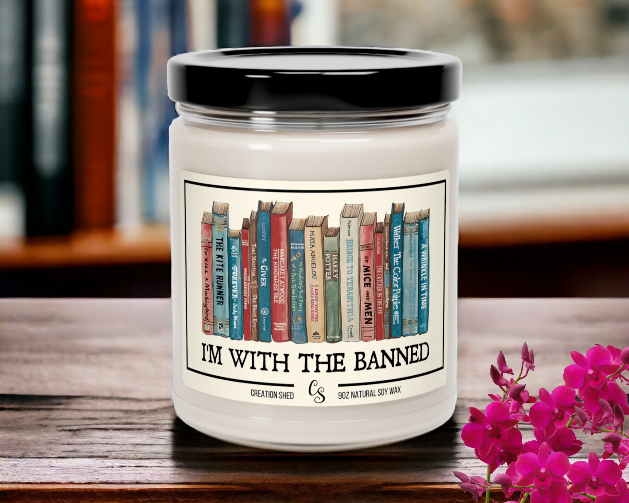 "Candela \"Io sono con i libri proibiti\", regalo per bibliotecari, candela per amanti dei libri, regalo per amanti dei libri, regalo per amanti della le"