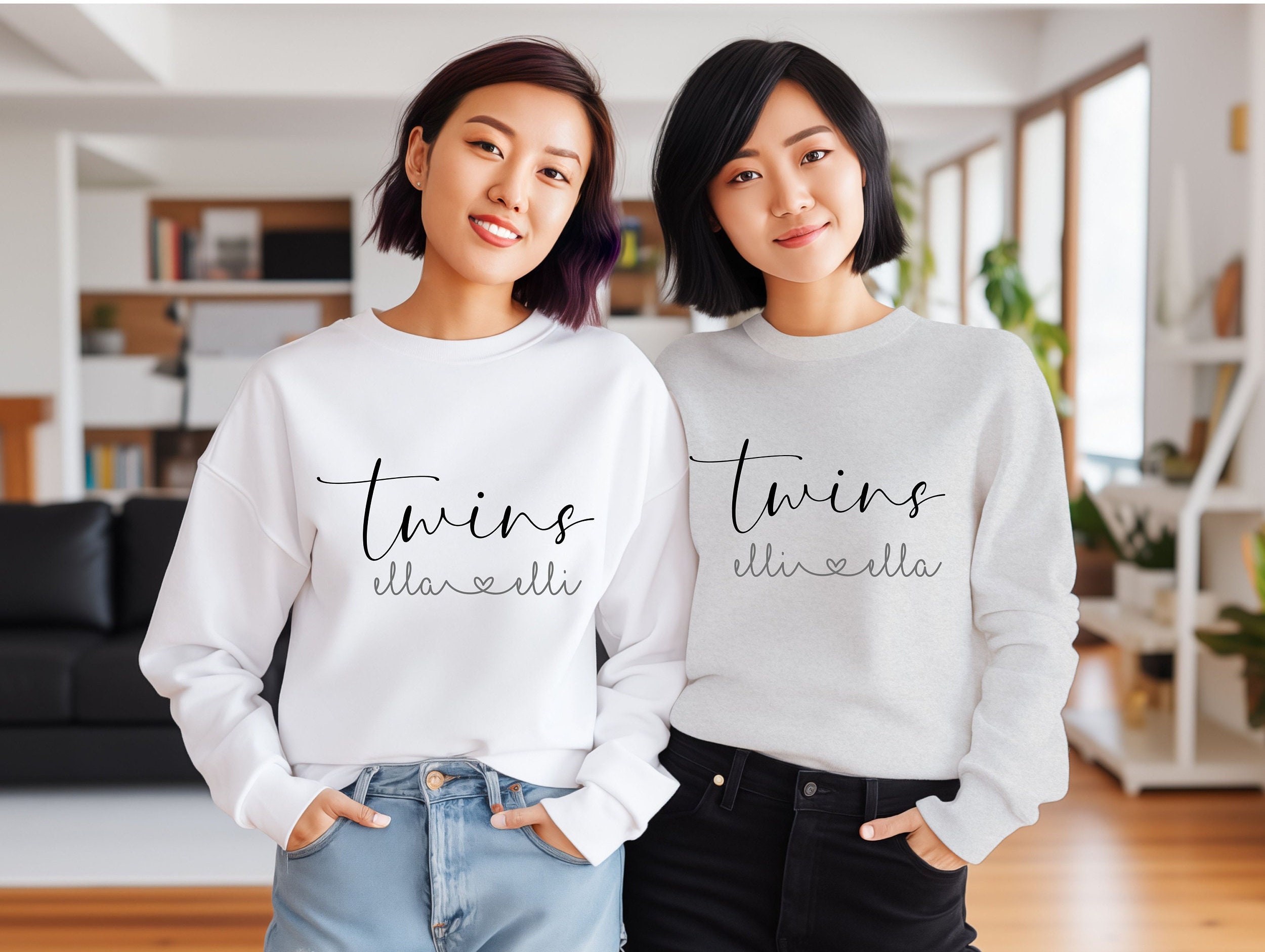 Maglione sorelle gemelle Felpa gemelle Regalo sorella Sorelle gemelle Regalo personalizzato con nome Amore tra fratelli
