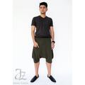 NO.232 Pantaloncini harem bicolore da uomo con cavallo basso, pantaloni casual larghi unisex, pantaloni corti in oliva e nero