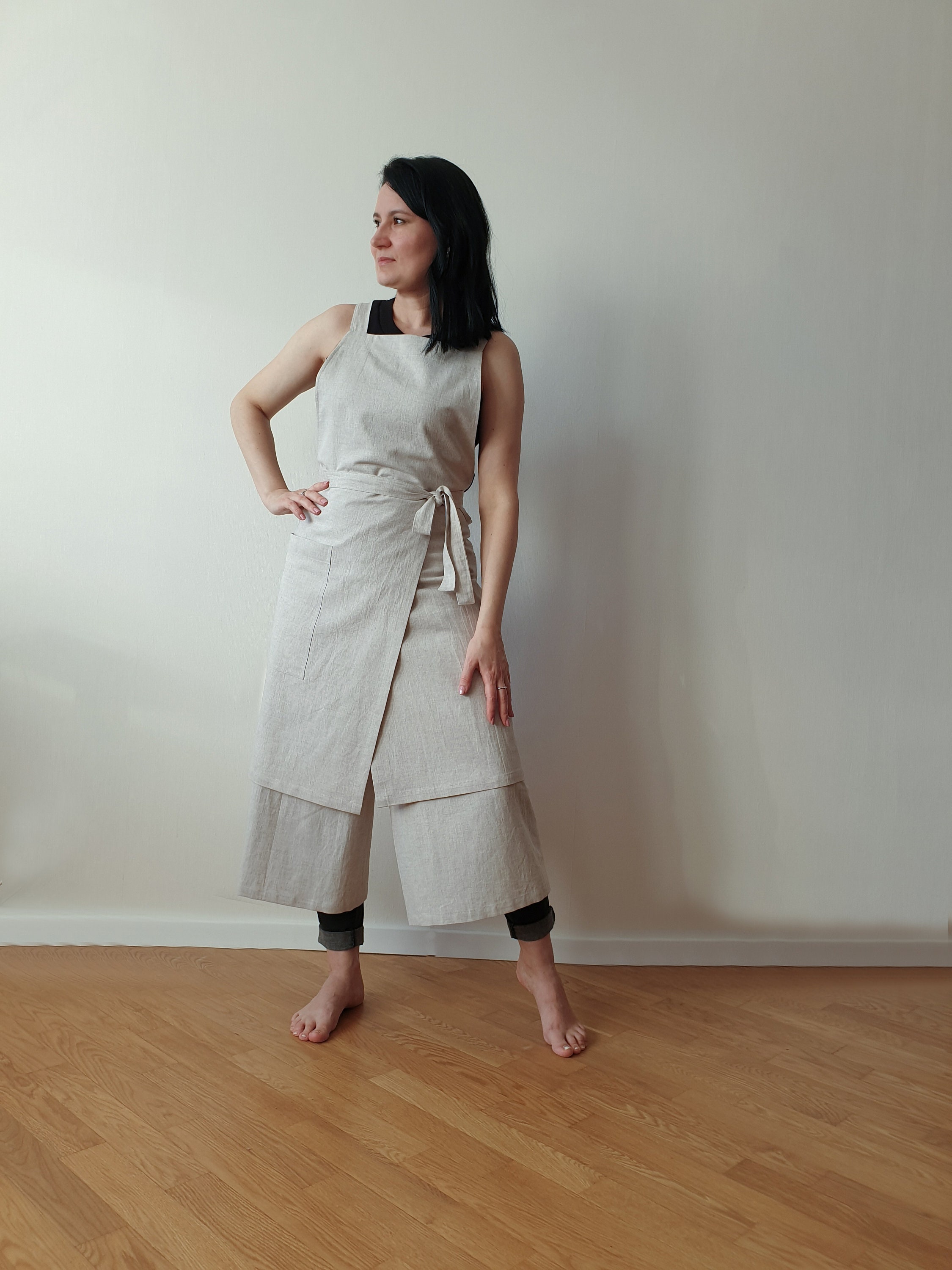Grembiule in ceramica con pantaloni/Modello di cucito/Grembiule con spacco da vasaio/Grembiule incrociato sulla schiena PDF/Grembiule senza lacci/Tuto