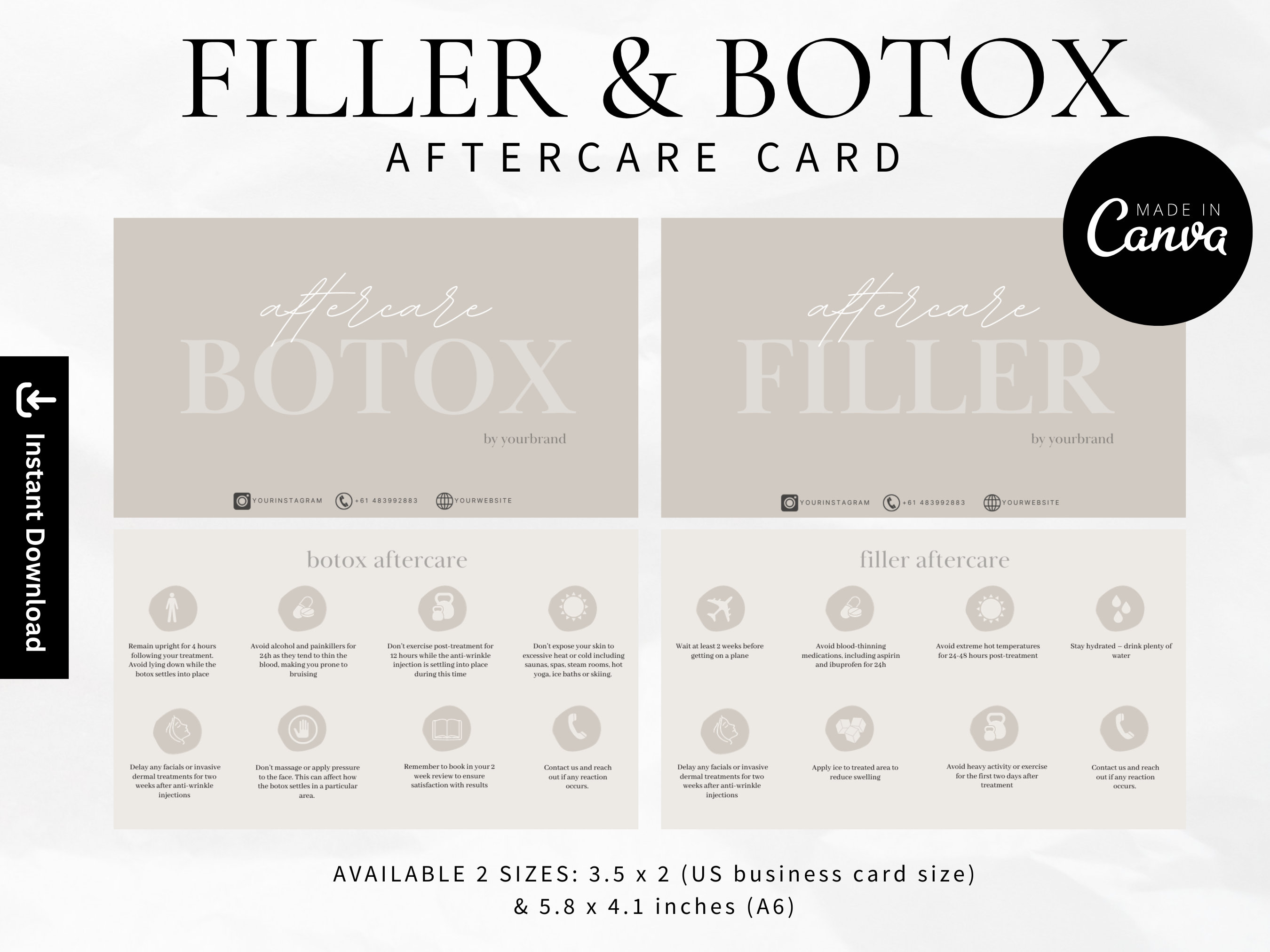 Scheda di cura post-trattamento per Botox e filler / Scheda di cura post-trattamento per filler dermici / Botox e filler I Modello per estetista / Mod