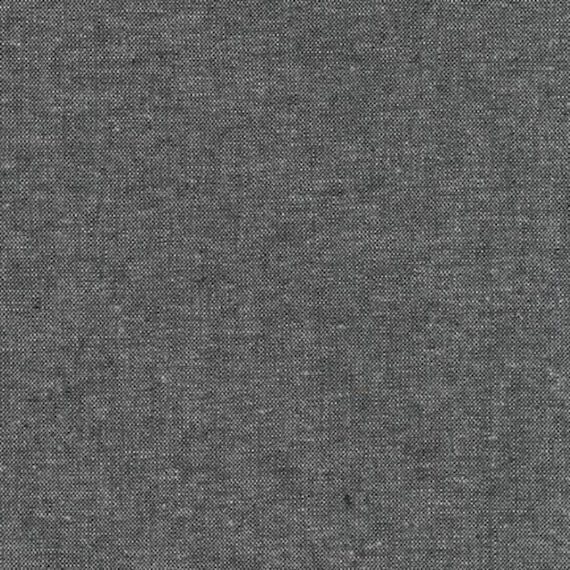 Tessuto di lino grigio a mezzo metro, lino tinto in filo Essex in grigio antracite, tessuto di lino chambray Robert Kaufman E064, misto cotone e lino