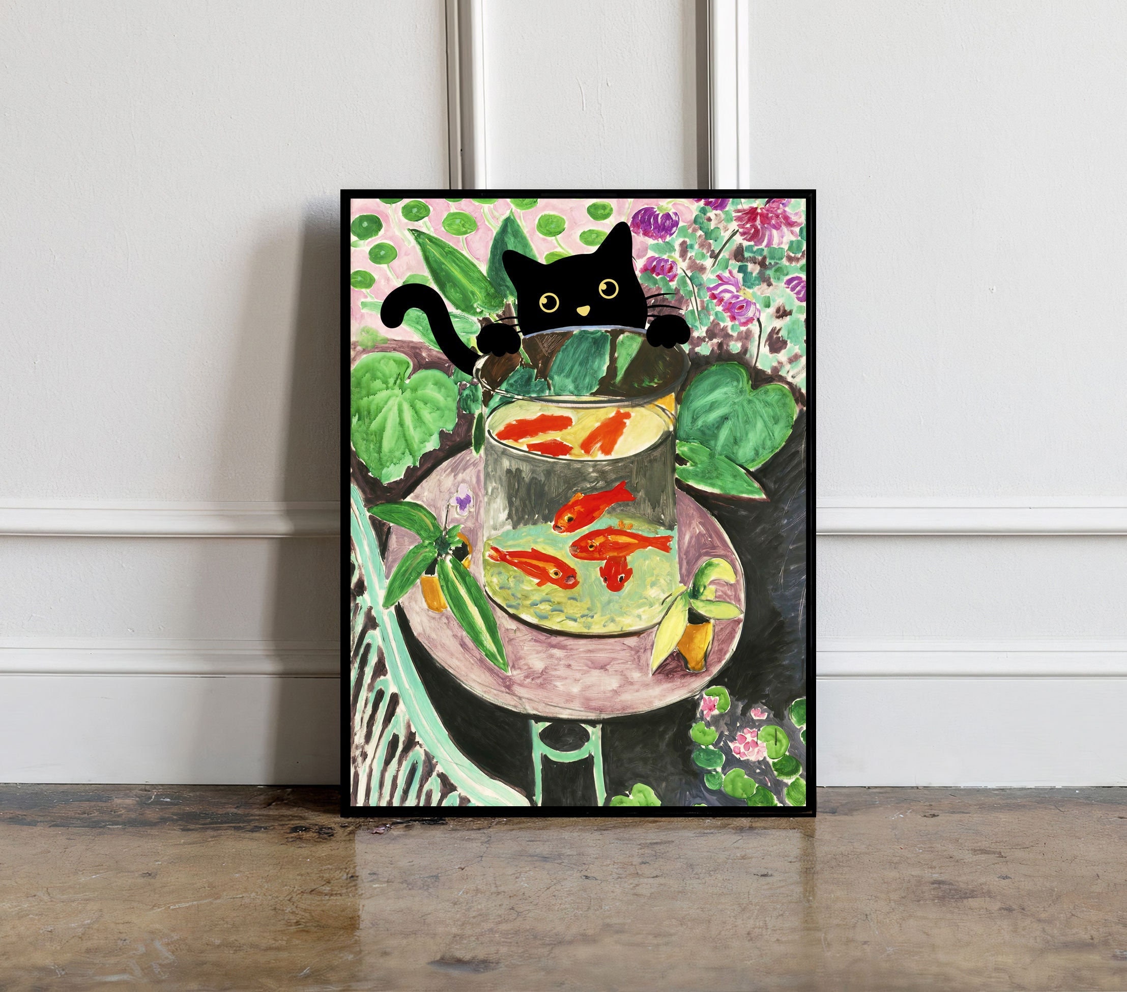Henri Matisse Pesce d'oro con gatto nero Poster, Arte della parete Henri Matisse, Stampa della mostra Matisse, Regalo di compleanno, Famoso dipinto co