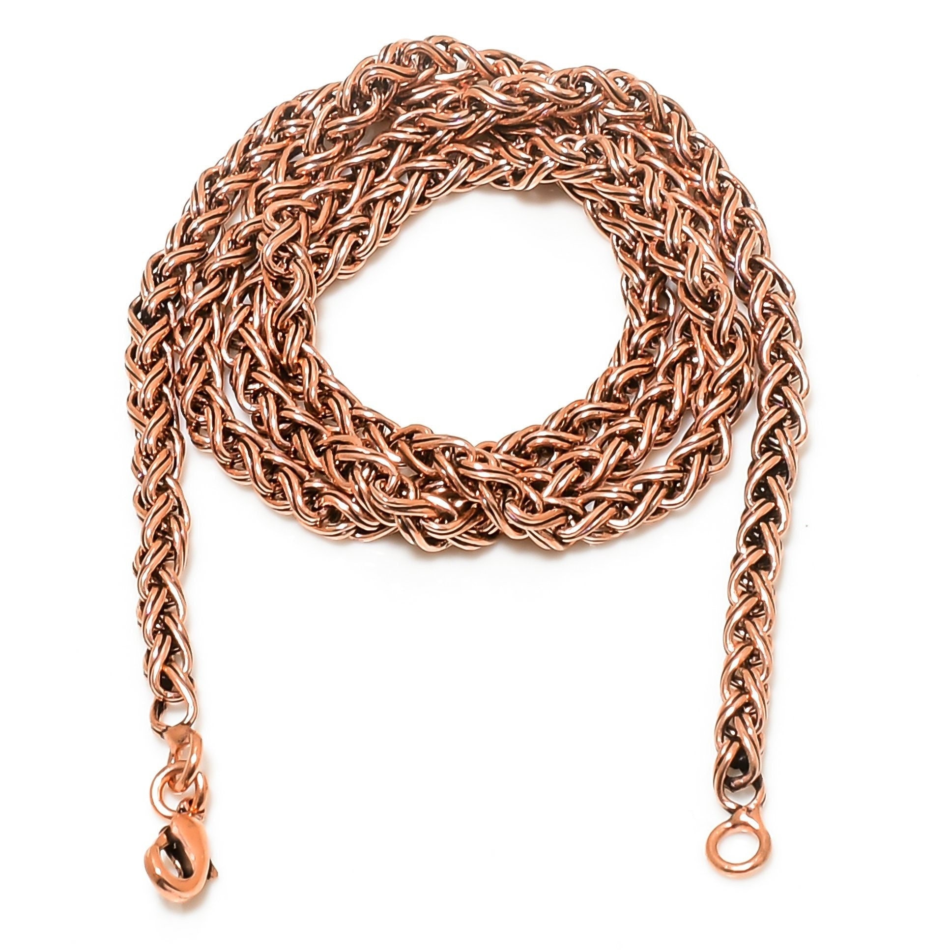 Collana a catena di grano in rame, catena di grano in rame puro di alta qualità, catena di grano ossidata al 100% per collana, gioiello vichingo, rega